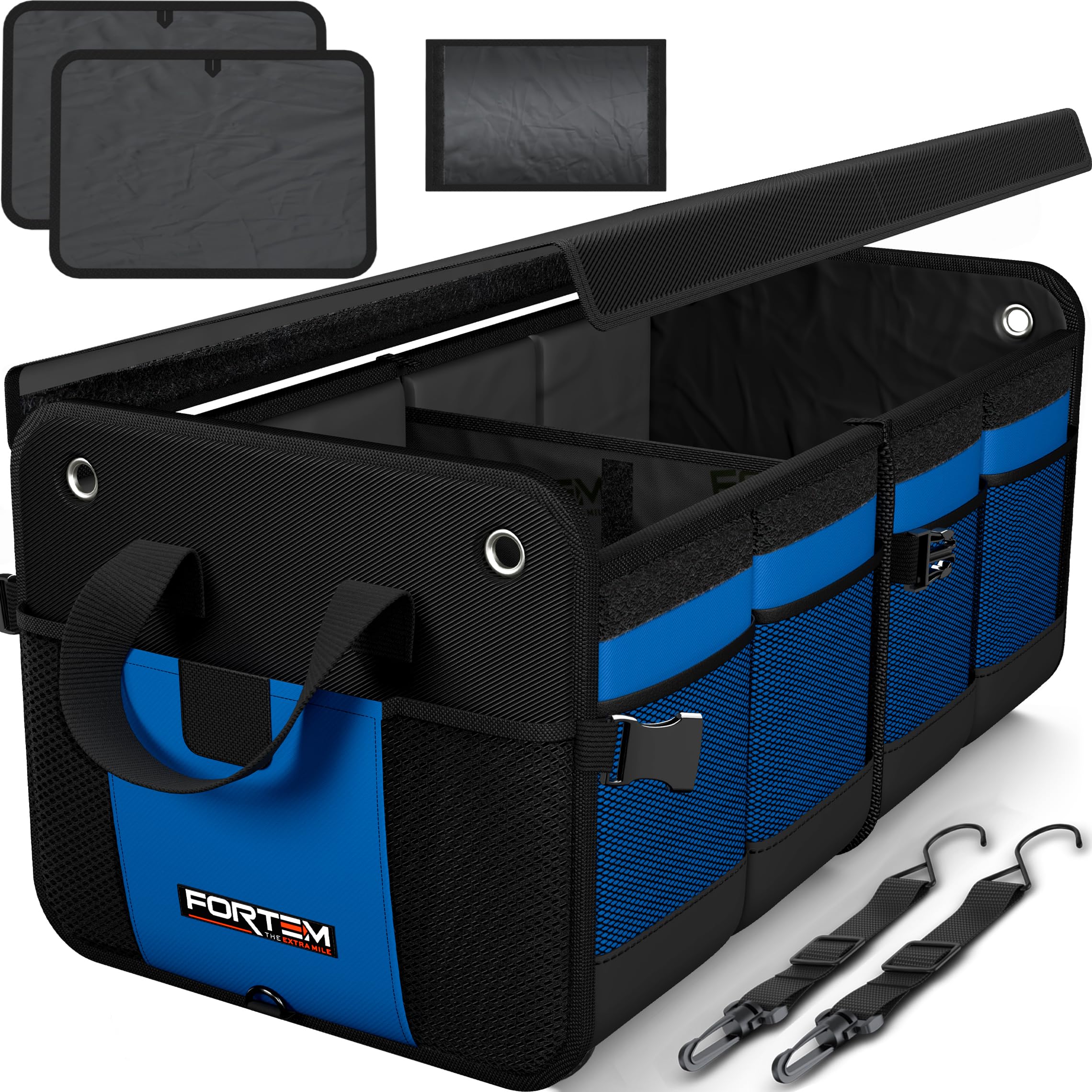 FORTEM Car Boot Organiser, SUV Boot Tidy, Trunk Storage, Collapsible Multi Compartment Car Organiser, Non Slip Bottom, Adjustable Securing Straps, Foldable Cover (65L)
