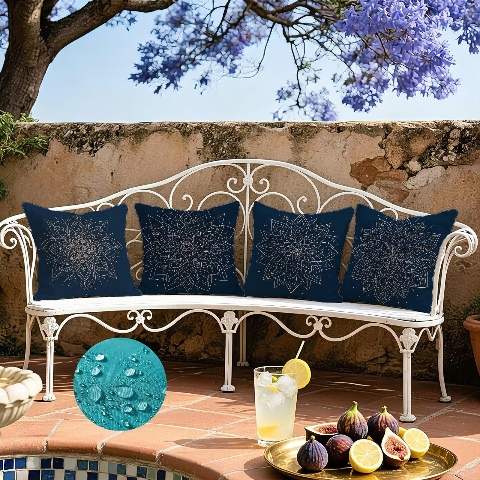 Blu Federe Cuscini Divano 40x40cm, Cuscini da Esterno Set de 4, Cod-234