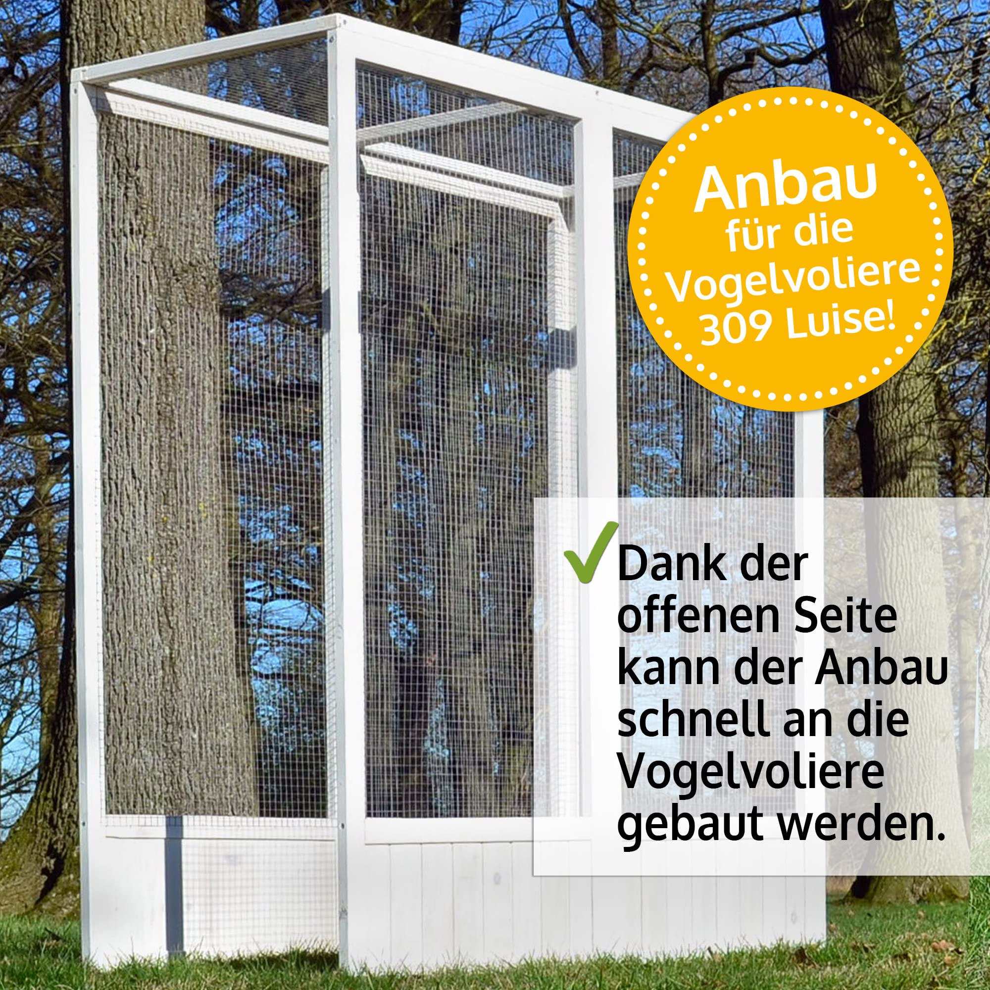 zooprinz Premium XXL Vogelvoliere mit Sitzstange – aus hochwer-tigem Vollholz und verzinktem Draht – witterungsbestän-dig und langlebig – Auslauf erweiterbar (Auslauf)