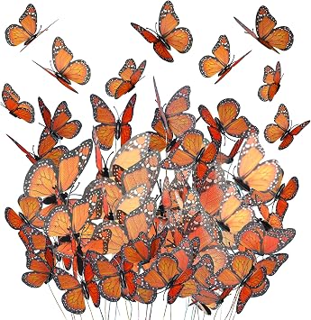 Waydress 24 Pcs Halloween Monarch Butterfly Decors 3D Wall Decor, Orange