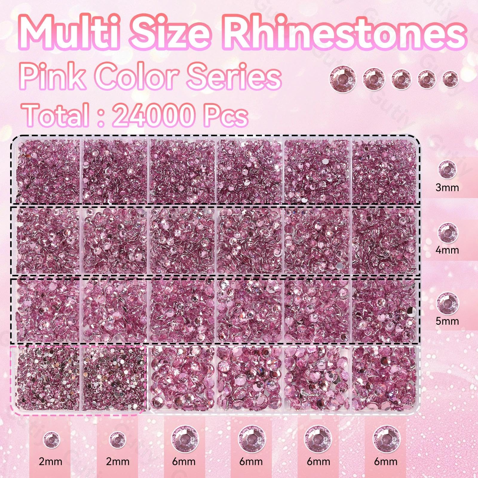 Strass neri a 24 griglie per kit Bedazzling, dimensioni miste, gemme in resina Jelly Bedazzling, gemme per artigianato, strass in resina con retro piatto, per fai da te per trucco viso