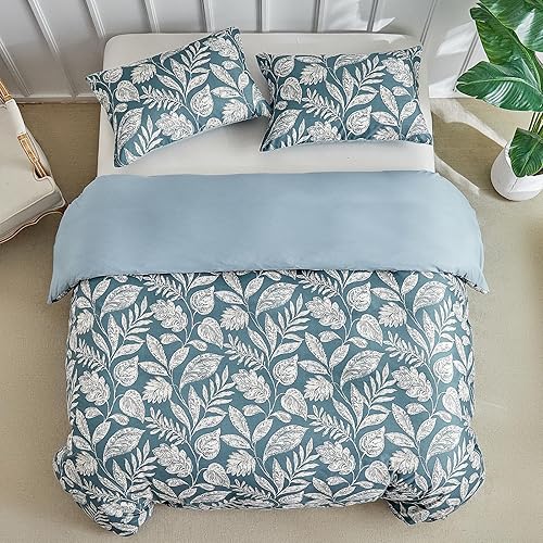 Miniatura 187 de Lekesky Juego de funda de edredón tamaño King, de microfibra suave, bohemio, azteca, azul, bohemio, con cierre de cremallera, lazos en las esquinas