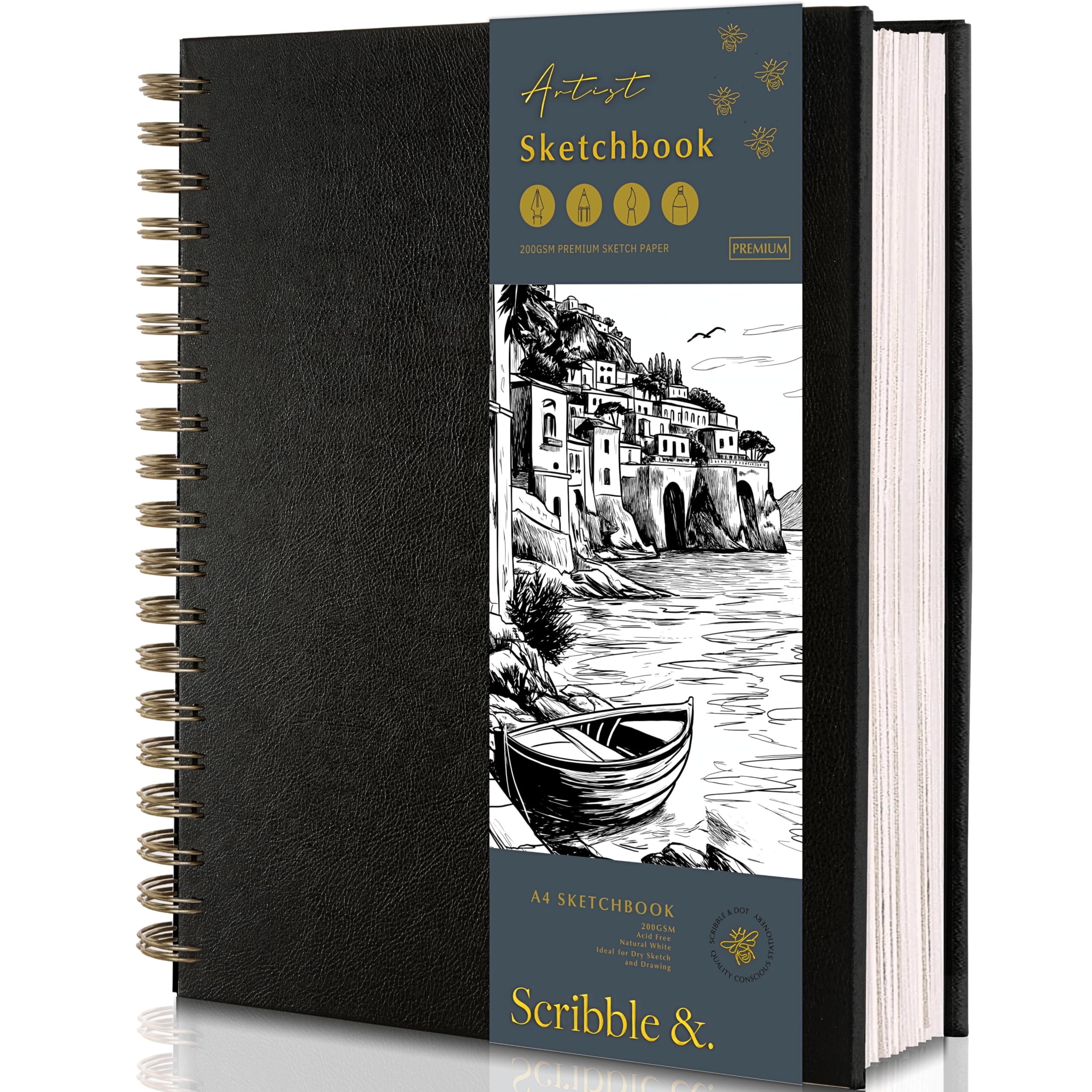 Scribble & Dot™ A4 Sketchbook for Artists, 200GSM Ultra Thick Paper – Spiral Bound Art Book, Large A4 Sketch Pad for Sketching, Perfect for Artists or Children, 21.5 x 28cm, 50 Sheets / 100 Pages
