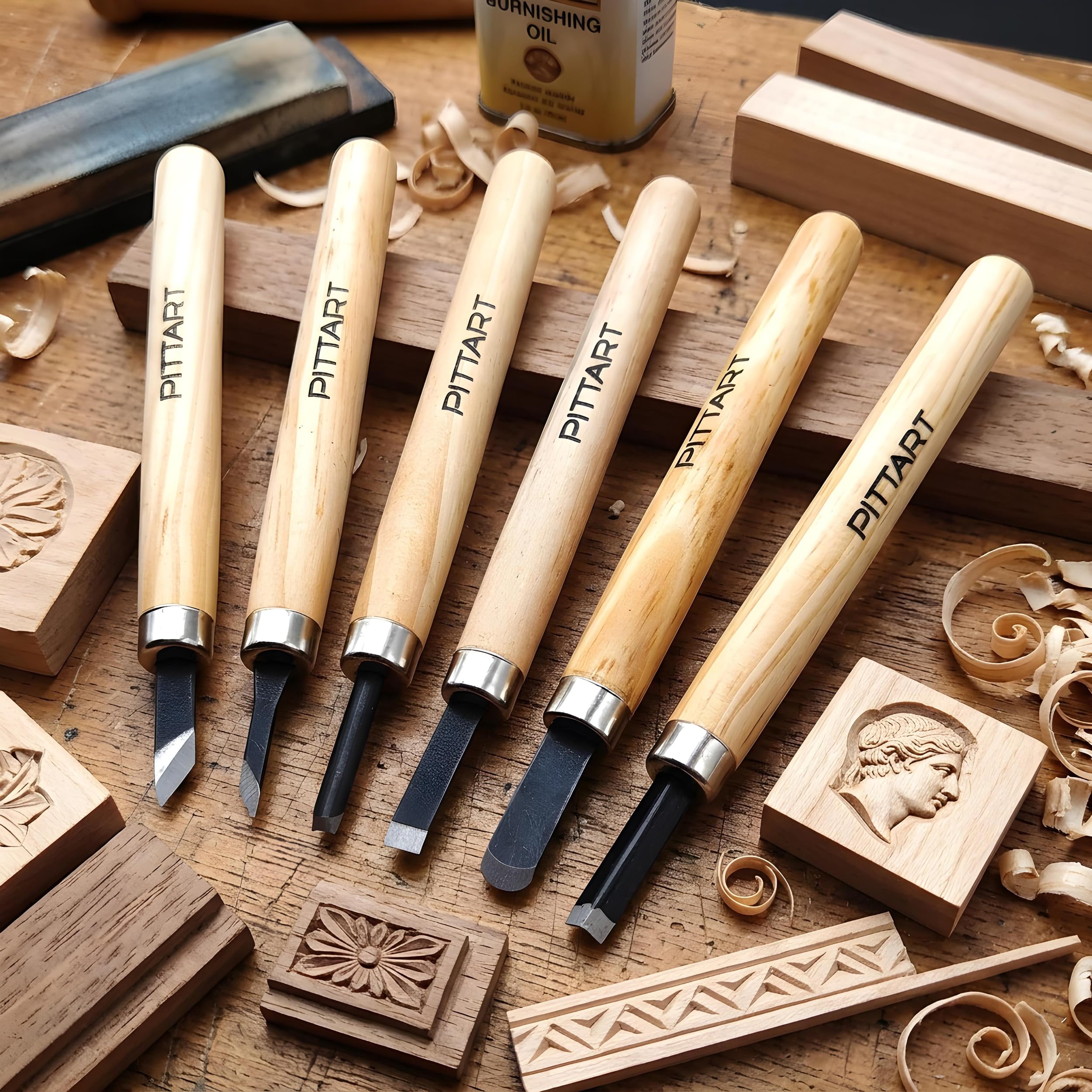 Set 6 Scalpelli Intaglio Legno Acciaio Carbonio – Kit Sgorbie Professionali per Scultura e Wood Carving, Utensili Affilati per Intagliare Legno Frutta Candele Argilla