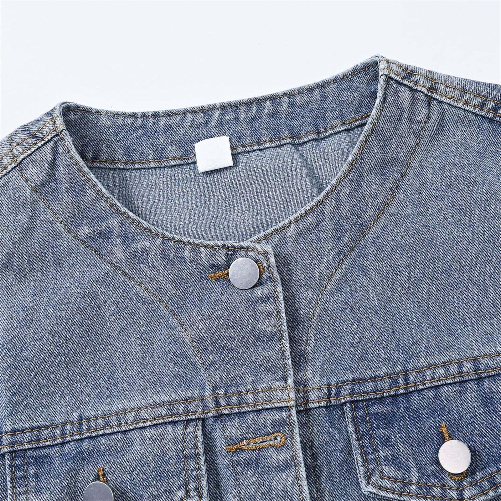 Generisch Chaleco vaquero para mujer, sin mangas, cuello redondo, chaqueta de estilo urbano, retro, para tiempo libre, chaqueta vaquera, holgada, transpirable