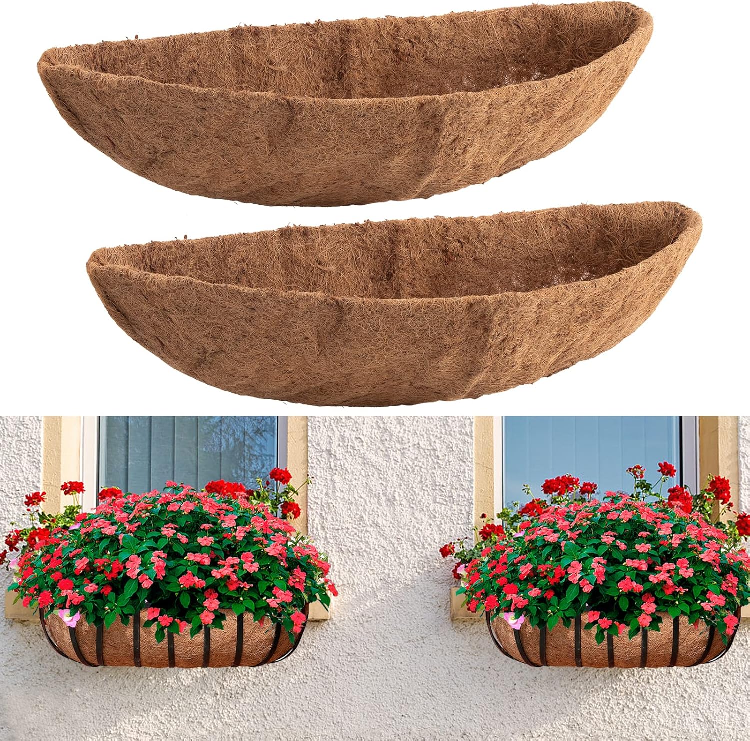2 Pcs Coco Liner Trough Hanging Basket Liner Trough Coco Fiber