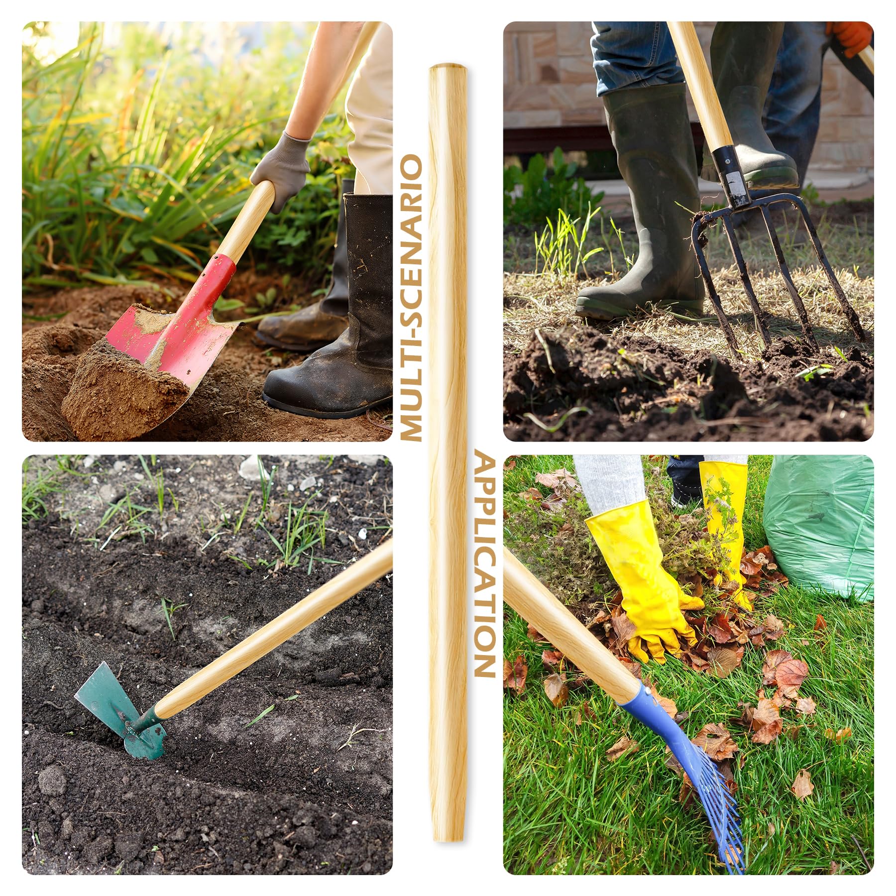 Poignée de pelle en bois de frêne robuste de 119,4 cm pour pelle de jardin longue D
