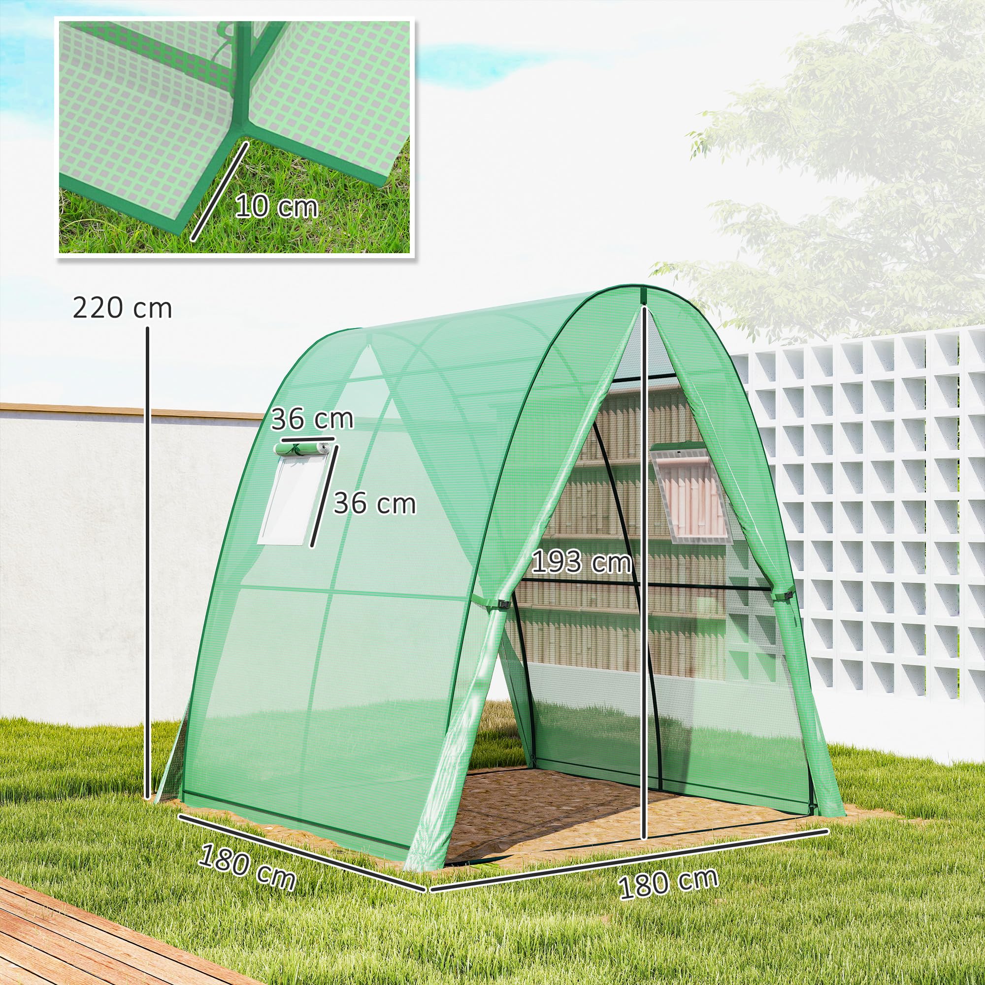 Invernadero Outsunny con Puerta Enrollable, 2 Ventanas, Invernadero de lámina de Acero Resistente al Invierno, Invernadero para balcón, jardín, casa para Tomates 180 x 180 x 200 cm, Invernadero para