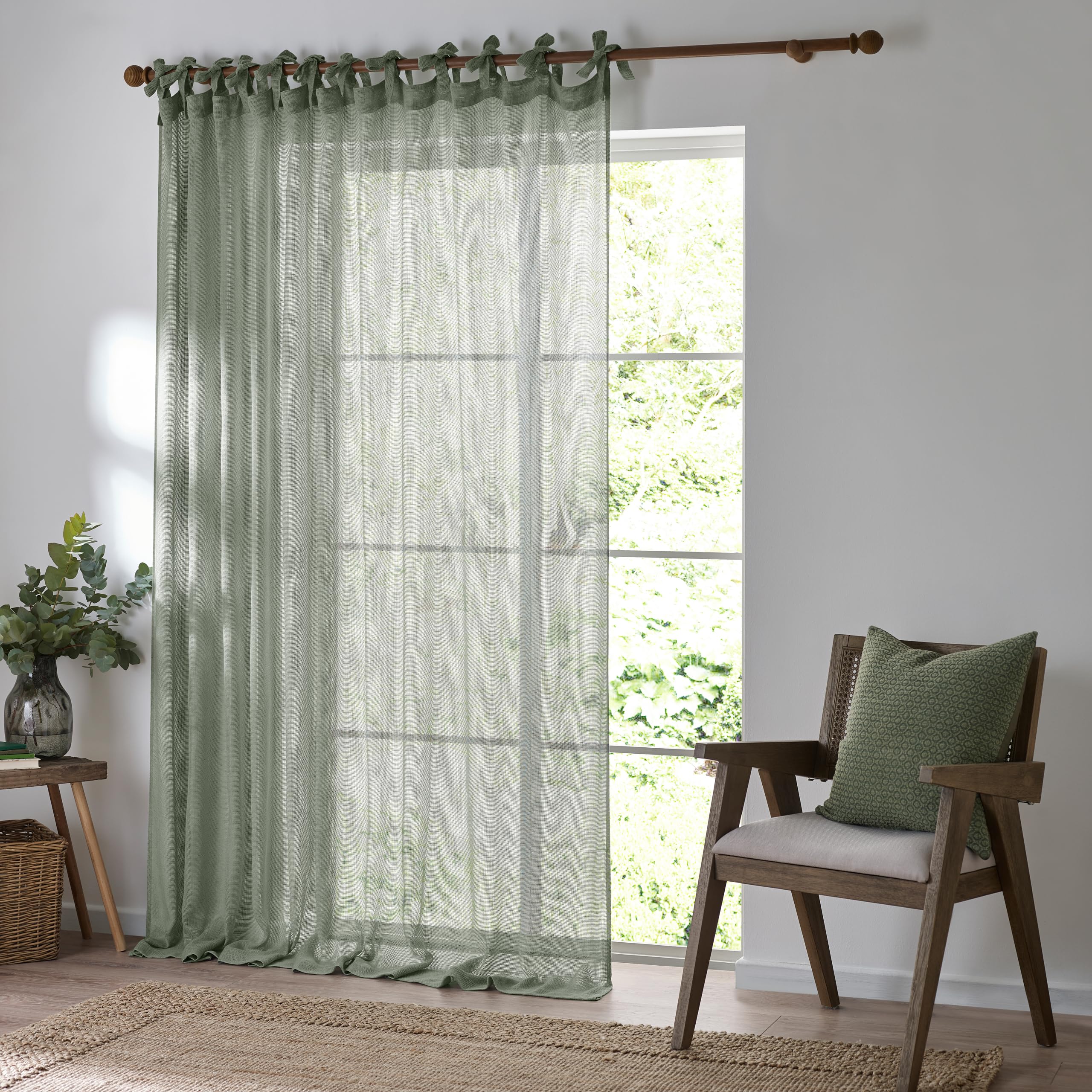 Rideau transparent à nouer Nimbus filtrant la lumière naturelle voilage eucalyptus