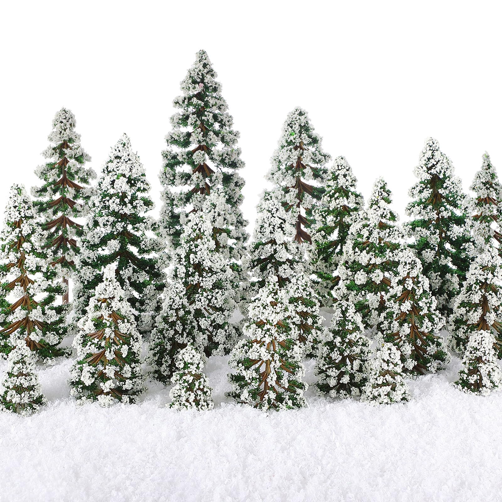 Skylety 35 Pcs Miniature Model Trees,Dark Green,Snowy Cedar