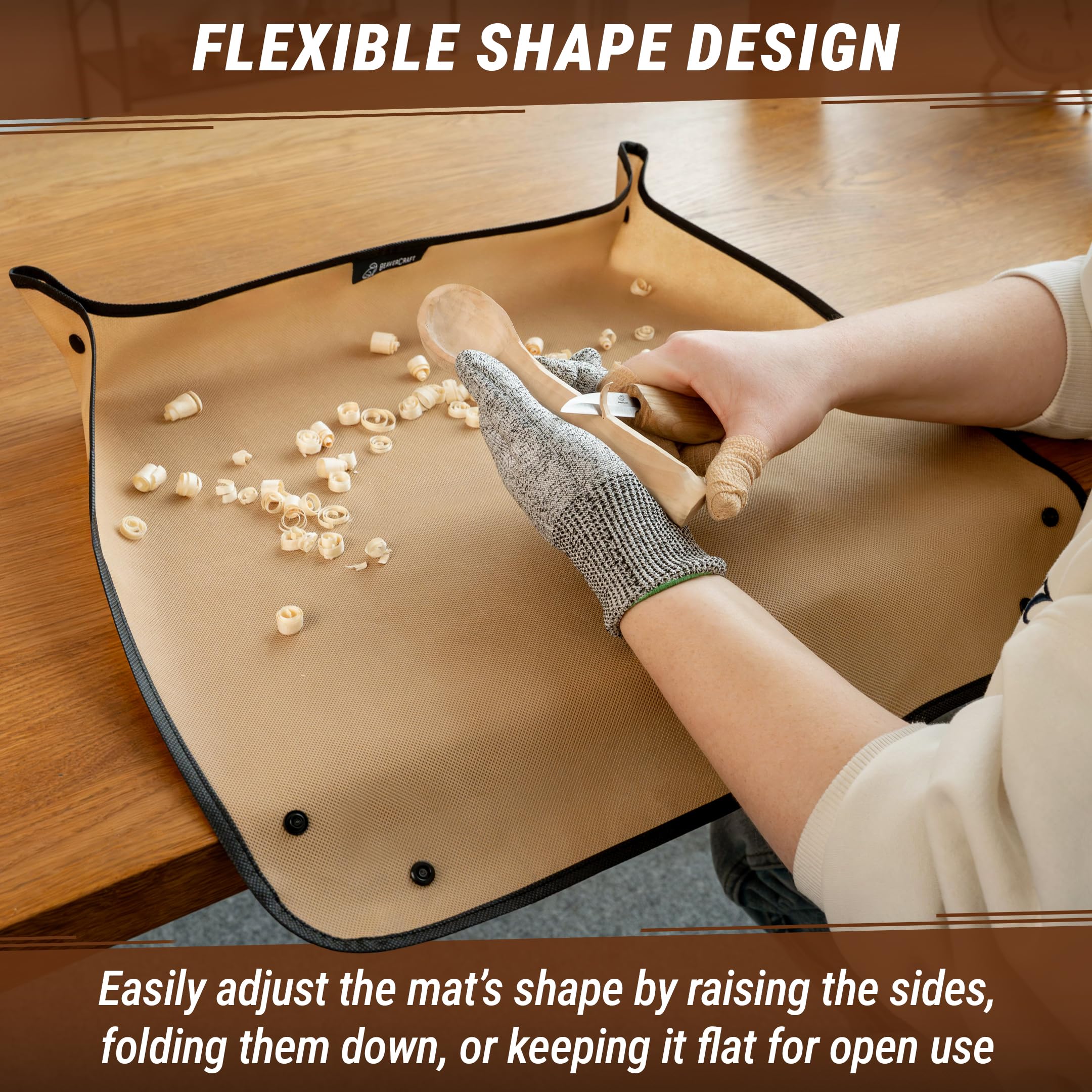 BeaverCraft Campingaxt AX6 handgeschmiedet mit Lederscheide & Arbeitsmatte MS – Robustes Beil zum Holz spalten für Outdoor & Garten – Forstaxt mit Holzstiel & Faltbare Matte für sauberes Arbeiten