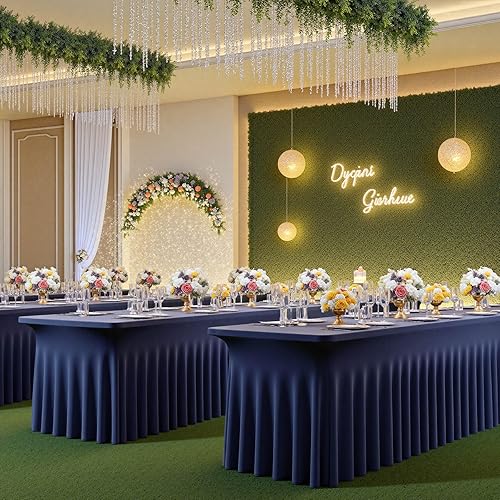 Vista 78 de Paquete de 2 manteles de elastano negro para mesas rectangulares de 6 pies, sin arrugas, elásticos, ajustables, falda de mesa elegante de 6 pies