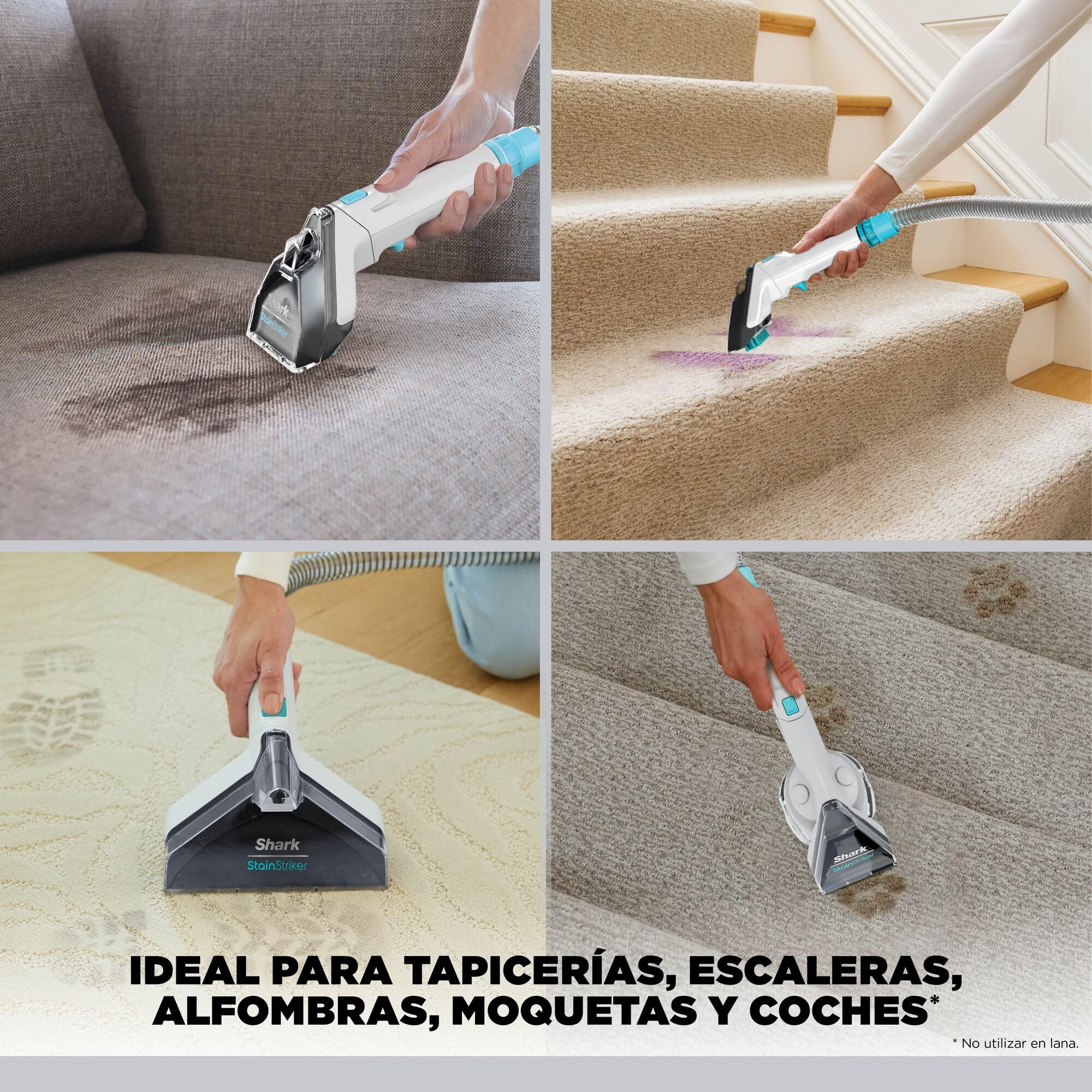 Shark StainStriker Limpiador de manchas con 5 accesorios, minicepillo para pelo de mascotas, boquilla estrecha, tubo de limpieza, 2 x soluciones de limpieza incluidas, ligero y portátil, 450W PX200EUT