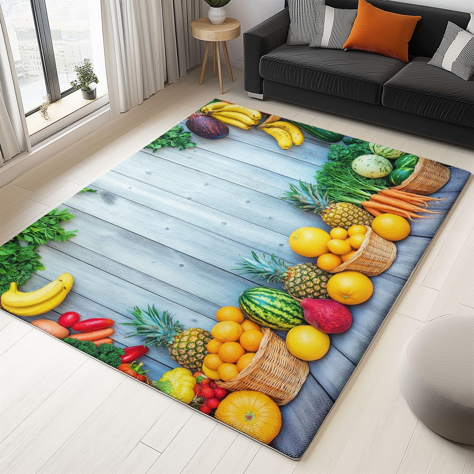 Générique Tapis de Salon Moderne Fruit légume- Grand Tapis Lavable Super Doux et Antidérapant, Moquette Poil Ras Chambre, pour Manger, l'entrée et la Cuisine, 80 cm x 150 cm, Multicolore