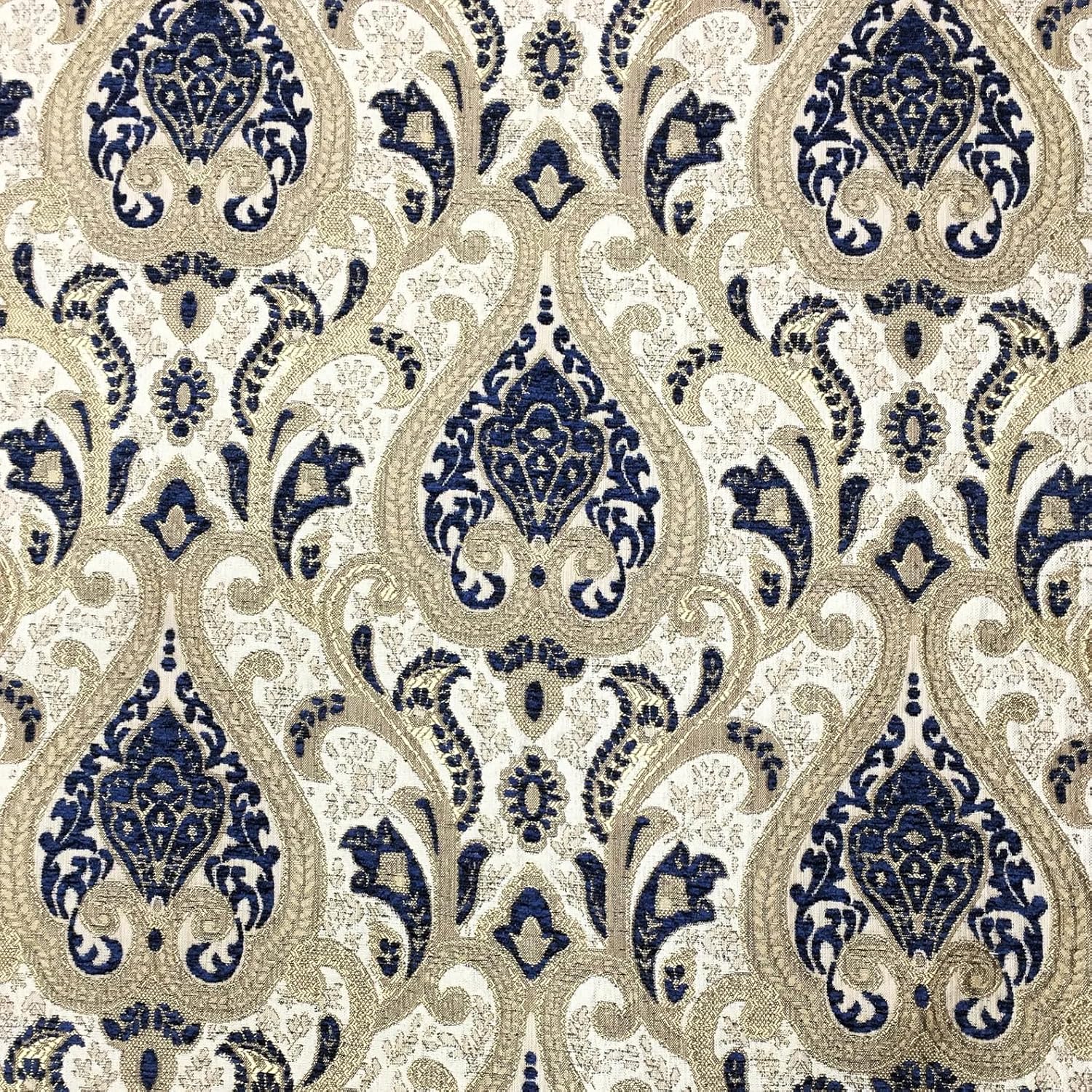 3 Colors/Versailles Damask Chenille Brocade Jacquard Fabric/Drapery, Upholstery, Decor, Costume/Red, Gold, Brown/Fabric by The Yard (Blue)