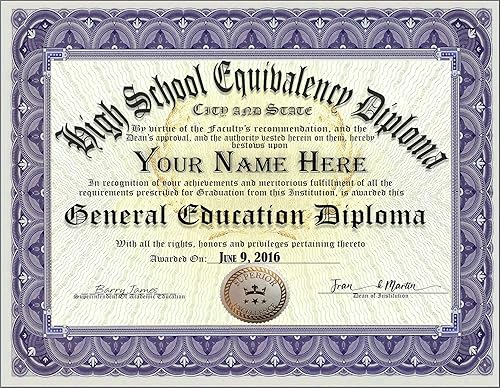 Generic Diploma GED (Diploma de Educación General), equivalente a la escuela secundaria, aspecto auténtico, con tu propia carpeta azul de calidad de