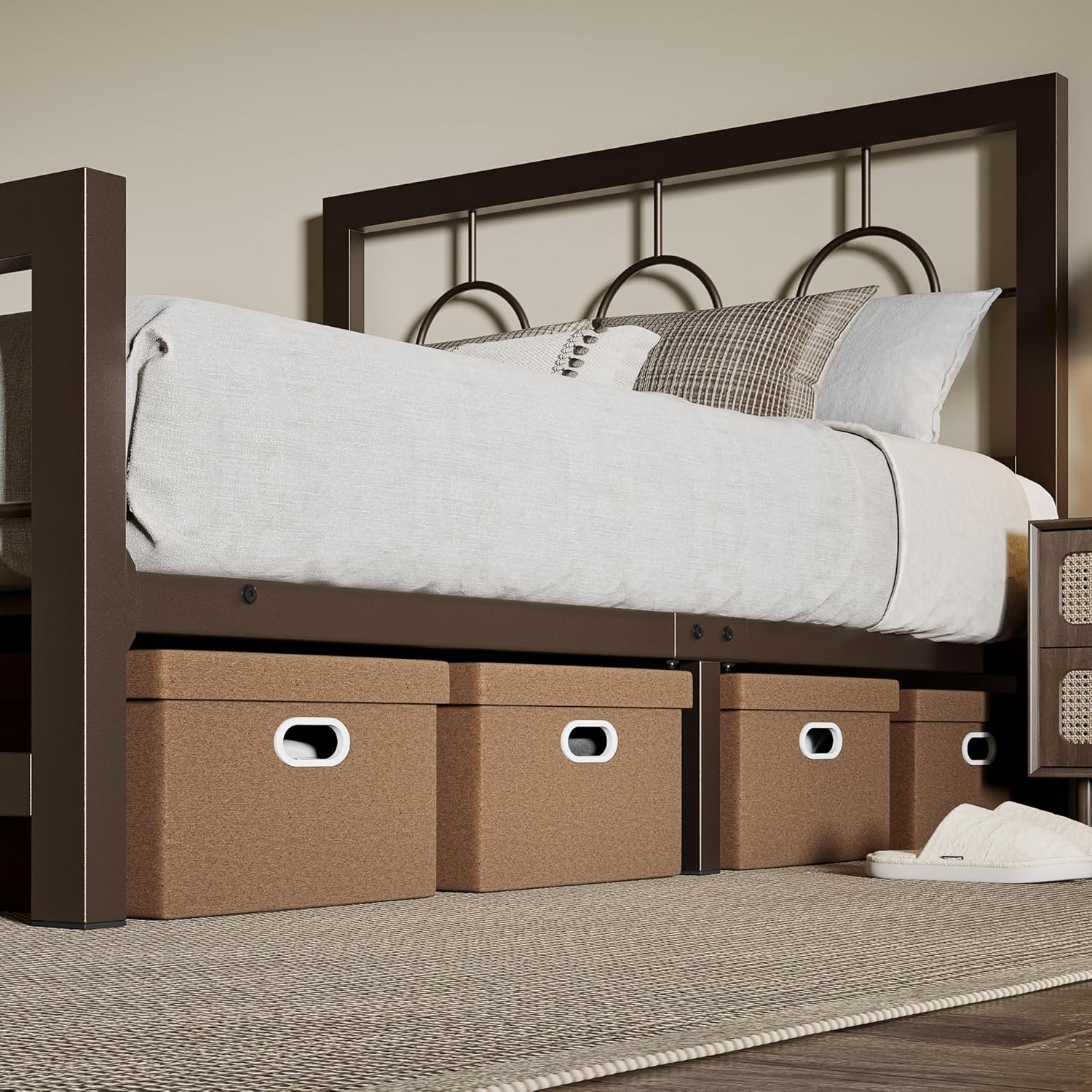 Allewie Twin Size Metal Platform Bed Frame with Modern and Vintage Style Headboard,No Box Spring Need,Easy Assembly,Noise-Free in Brown - Image 7