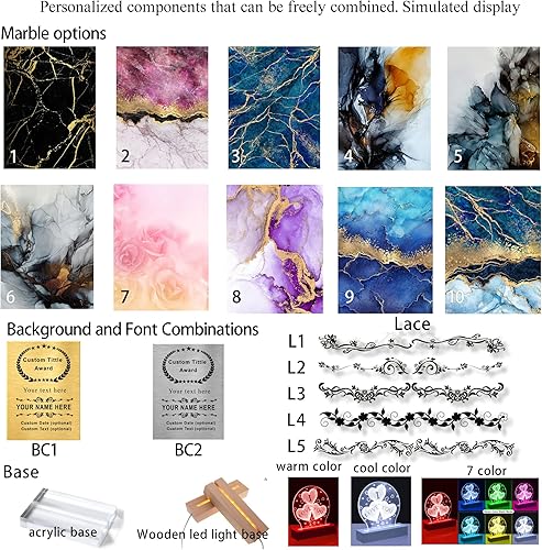 Miniatura 10 de Tina&Co Placa de premio personalizable, placa de premio personalizada, premio de trofeo personalizado, 6 tipos de fondos de mármol, 5 formas, 4