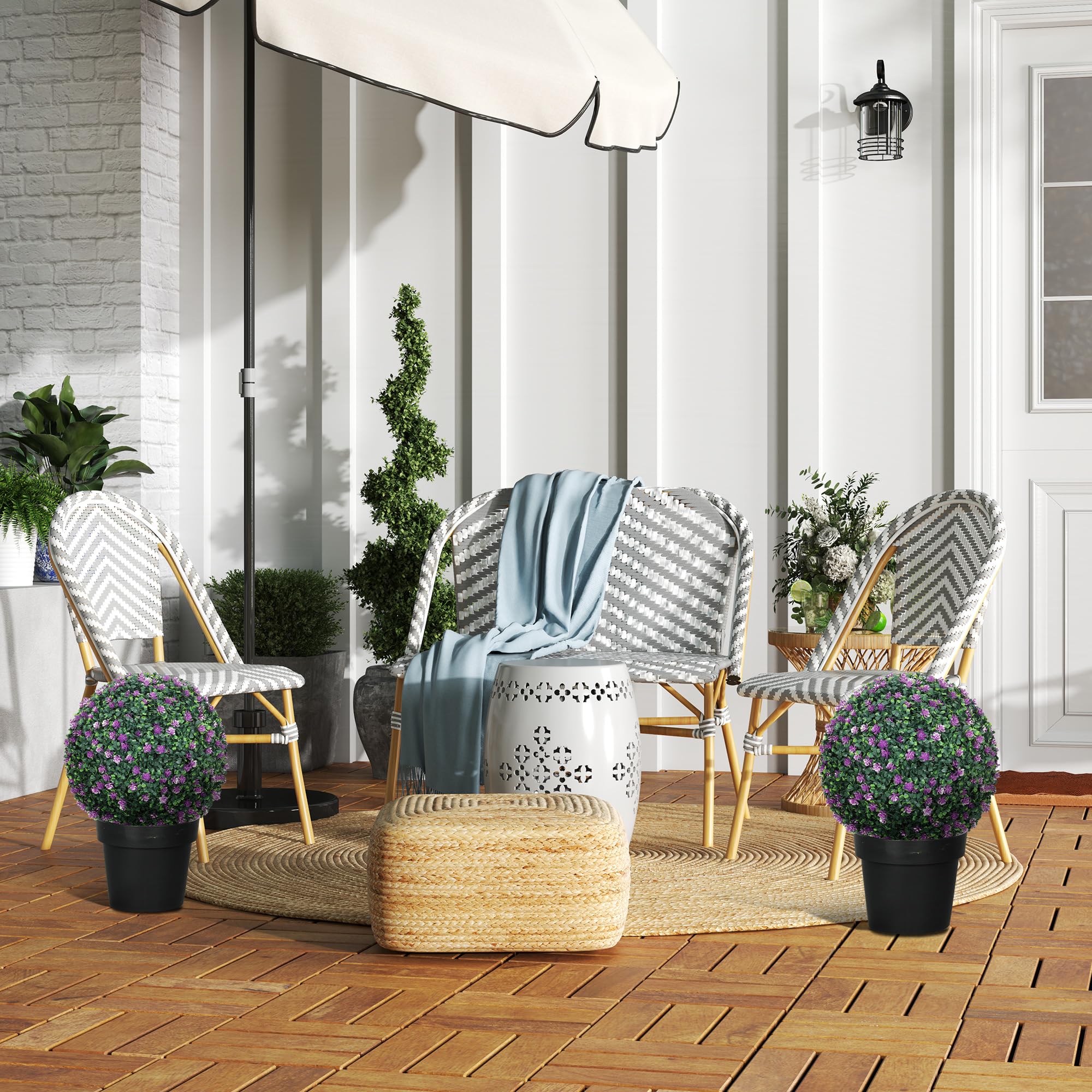 HOMCOM Satz von 2 künstlichen Topiary Kugeln mit Kamelie Blumen, 40cm Faux Buchsbaum Kugeln, hängende Dekoration für Zuhause, Indoor, Outdoor, lila