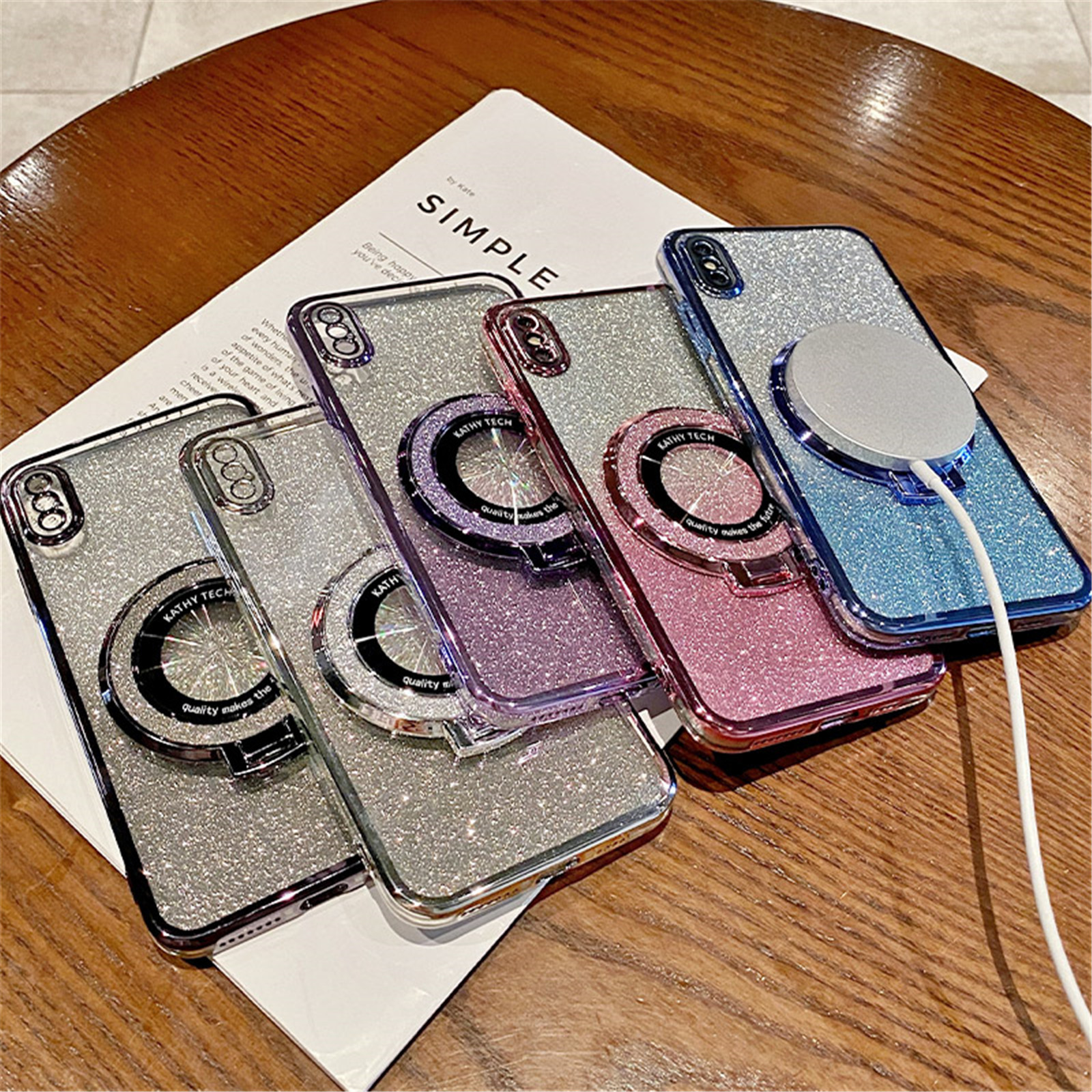 QIWEIQING Custodia Glitterata Con Magnete Per Xiaomi Poco M4 Pro 5G - Compatibile MagSafe - Rosa
