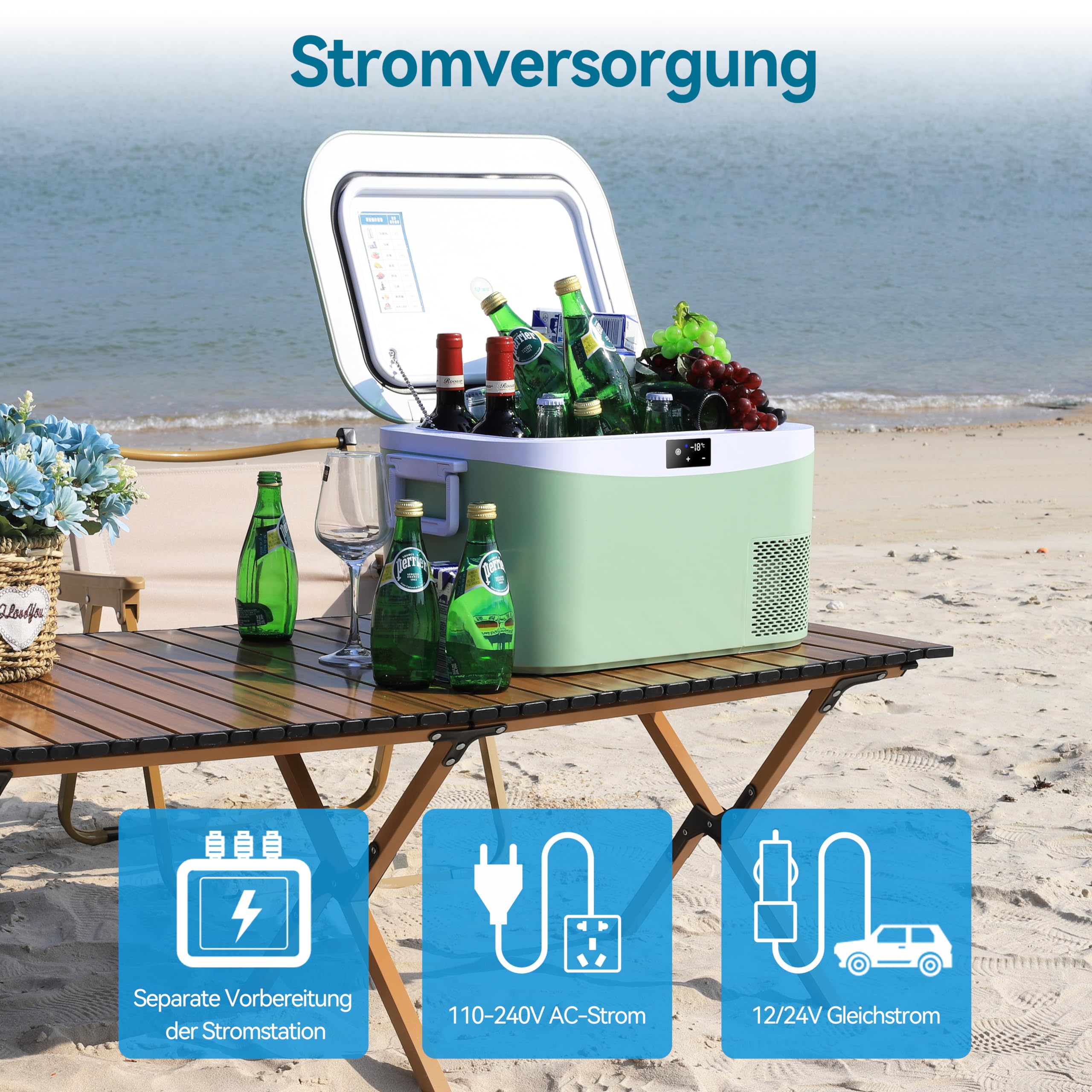 BINGI Kompressor Kühlbox 12.8 Liter Tragbarer Auto Kühlbox 12V / 24V DC und 110~240V AC Elektrische Kühlschrank Kompressor Gefrierbox für Auto LKW Picknick Camping und Heimgebrauch (‎HC-12P2)