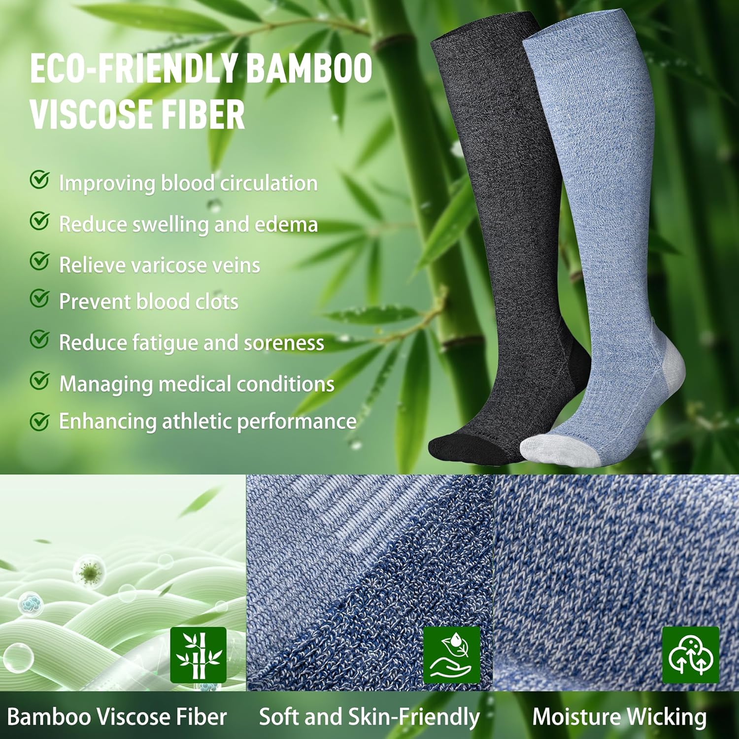 LEVSOX Bamboo Viscose Graduated Compression Socks for Women&Men - Cushioned Knee-High 20-30 mmHg Support Socks - Image 6