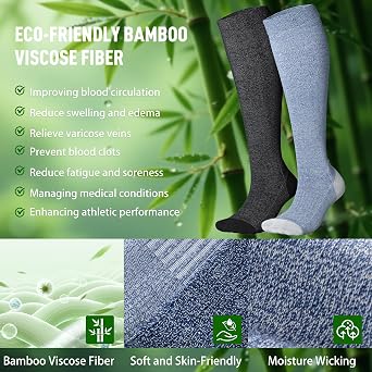 LEVSOX Bamboo Viscose Graduated Compression Socks for Women&Men - Cushioned Knee-High 15-20mmHg Support Socks