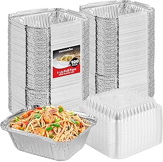 Stock Your Home 1 Lb Small Aluminum Pans with Lids (100 Pack) Foil Pans + Clear Plastic Lids, Disposable Cookware, Takeout Trays with Lids - To Go Disposable Food Containers for Restaurants & Catering