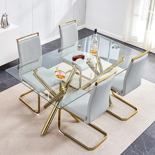 Miniatura 70 de AZmac Juego de 4 sillas de comedor modernas de cuero, sillas de cocina sin brazos, sillas de comedor con asiento acolchado tapizado y patas cromadas