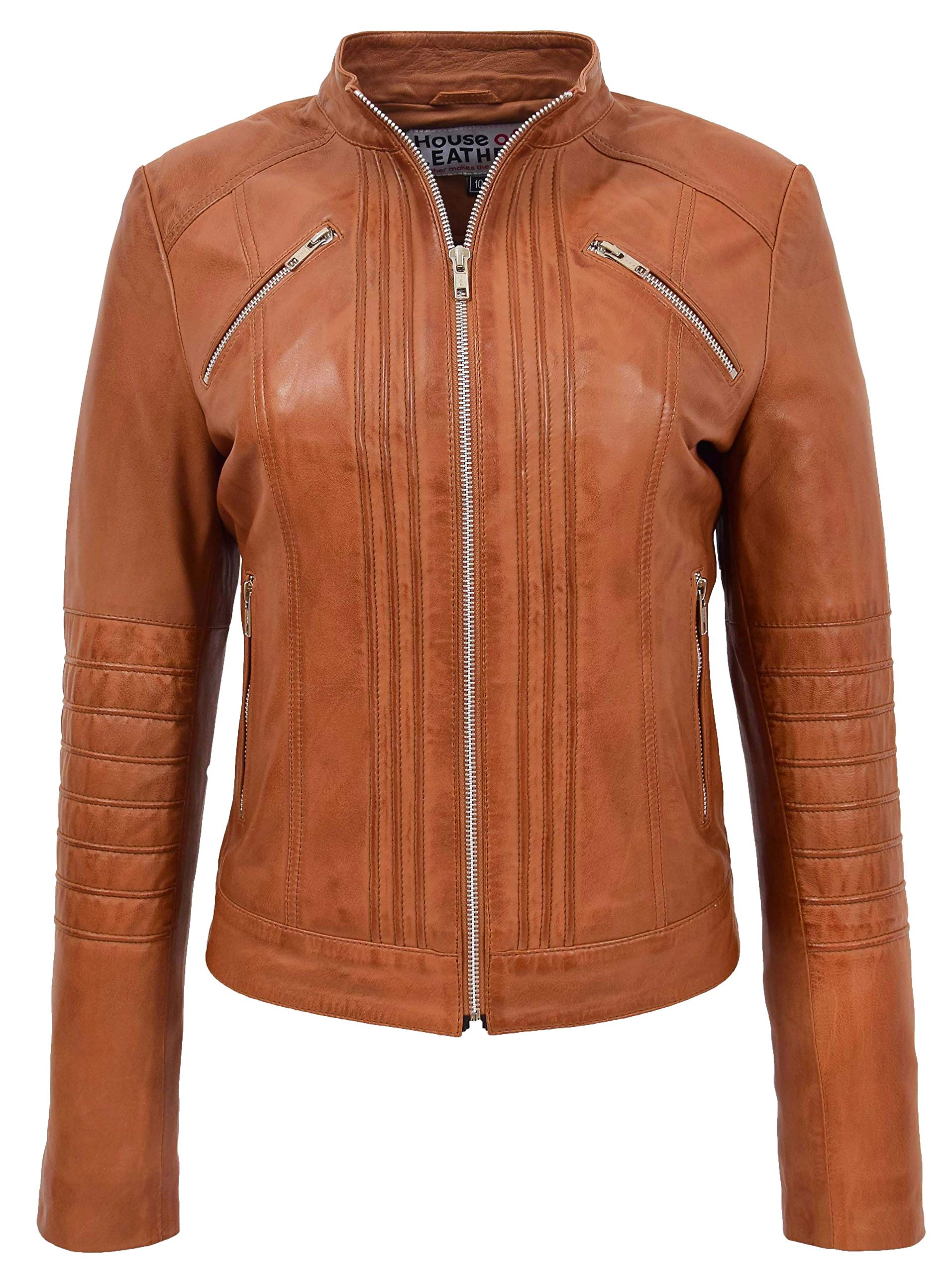 Womens Real Leather Biker Style Classic Jacket Alice (18, Tan)