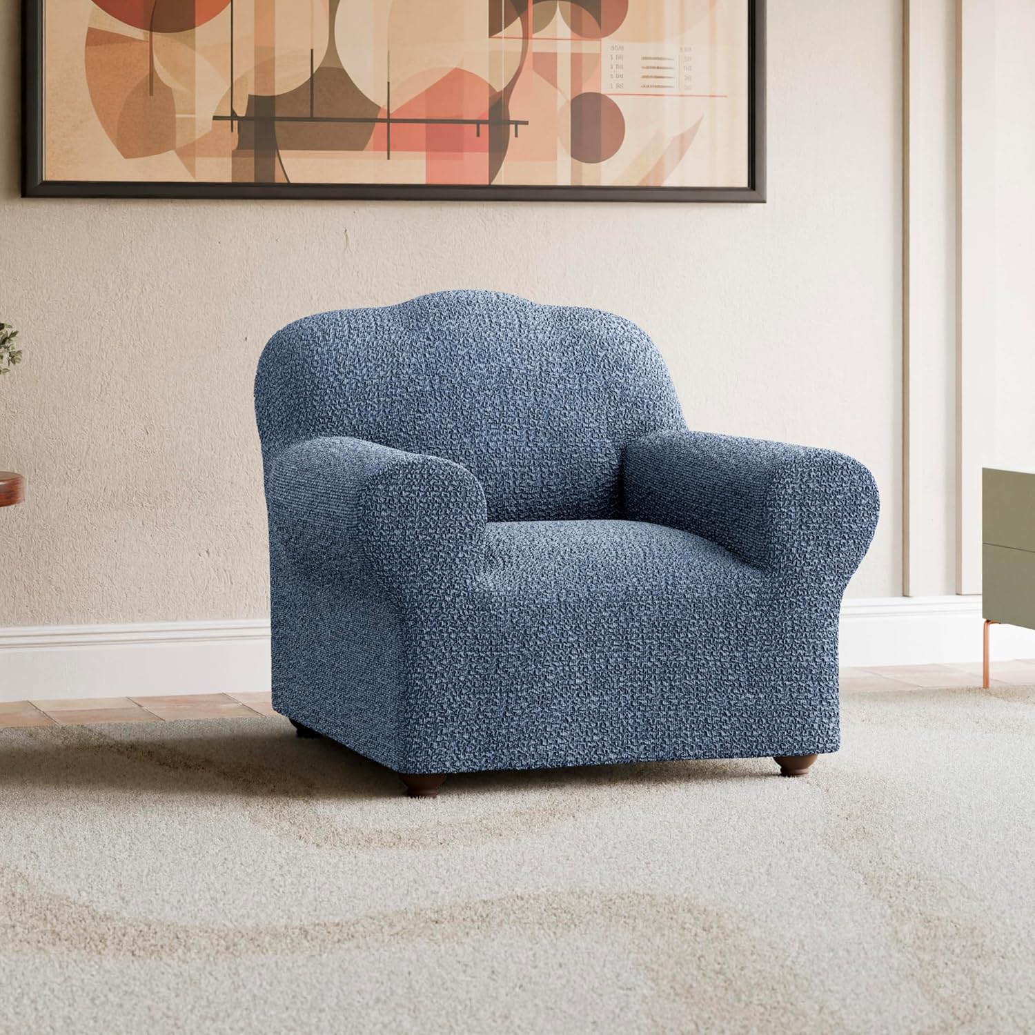 PAULATO BY GA.I.CO. Chair Cover - Armchair Cover - Armchair Slipcover - Cotton Fabric Slipcover - 1-Piece Form Fit Stretch Stylish Furniture Protector - Mille Righe Collection - Blue (Chair)