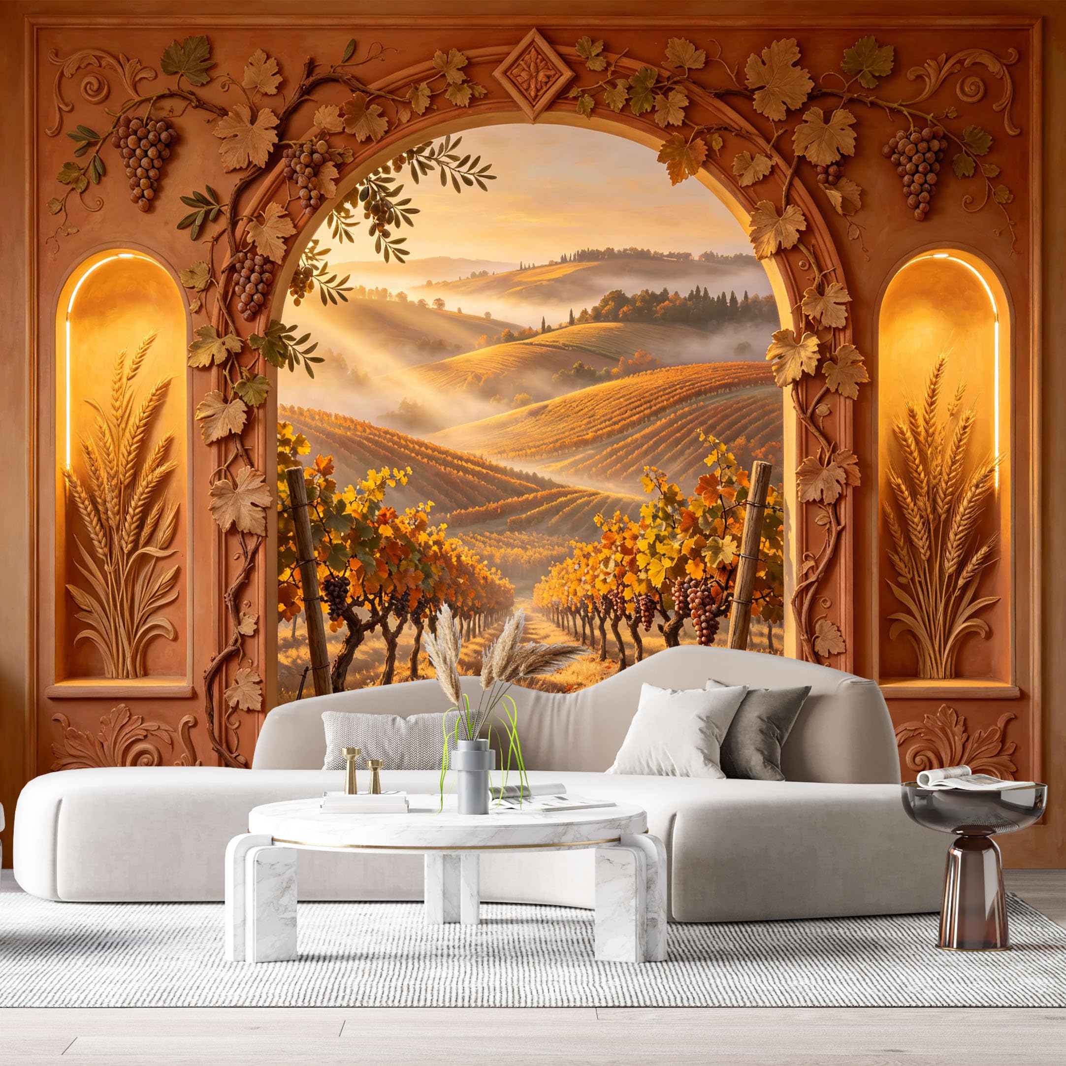 Custom Size Wall Murals Tuscany Vineyard Landscape Sunrise 3D Trompe L'Oeil SelfAdhesiveWall Fabric Removable Wallpaper Wall Decor for Living Room Bedroom Bathroom