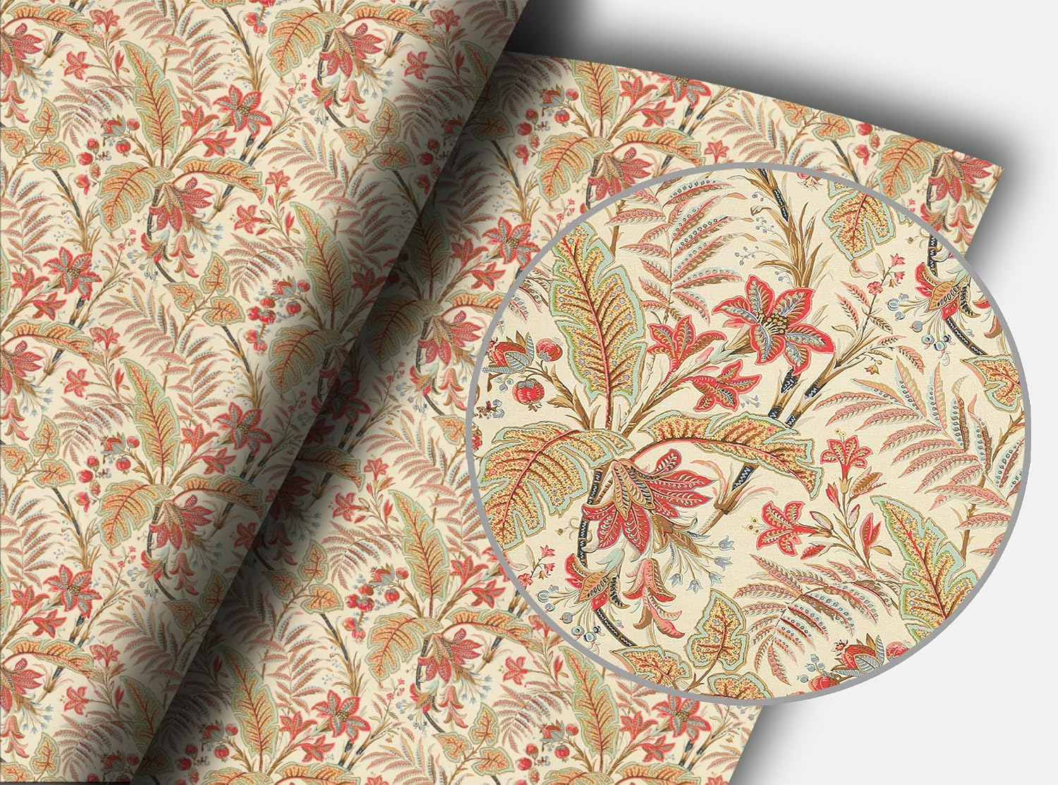Vintage Floral Peel and Stick Wallpaper, Pink Green Cream Botanical, Self-Adhesive, Removable, Thickened, for Home Office, Living Room, 17.3x118 Inches