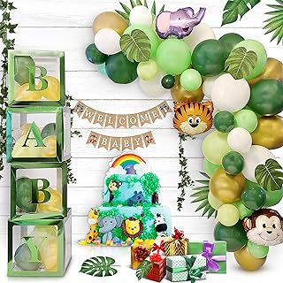 Partibear Baby Shower Decorations for Boy Girl BUNDLE - Baby Boxes with Letters for Baby Shower and Balloon Arch with Palm...