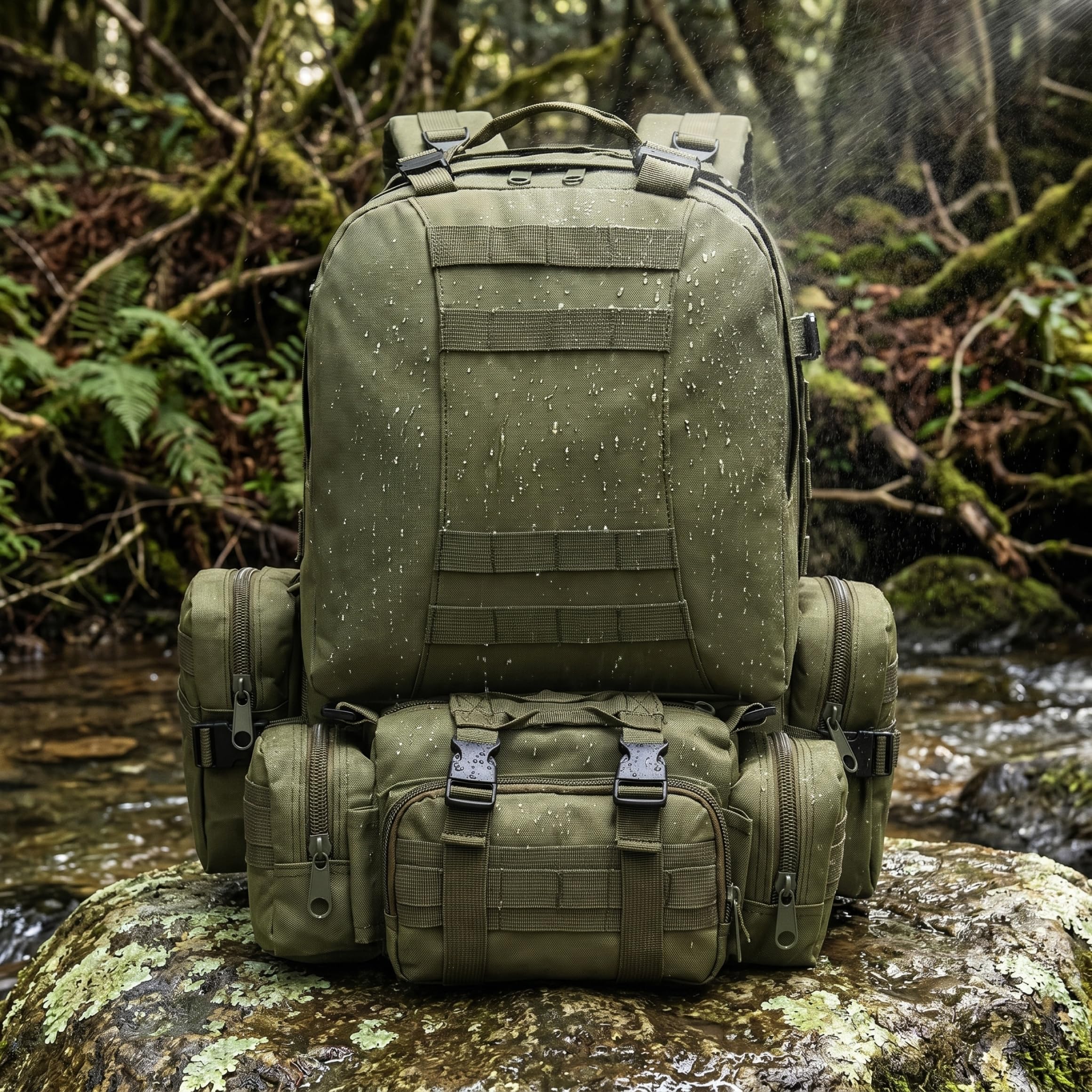 Zaino da trekking e da campeggio impermeabile espandibile da 65 litri con tasche multiple per donna e uomo, verde
