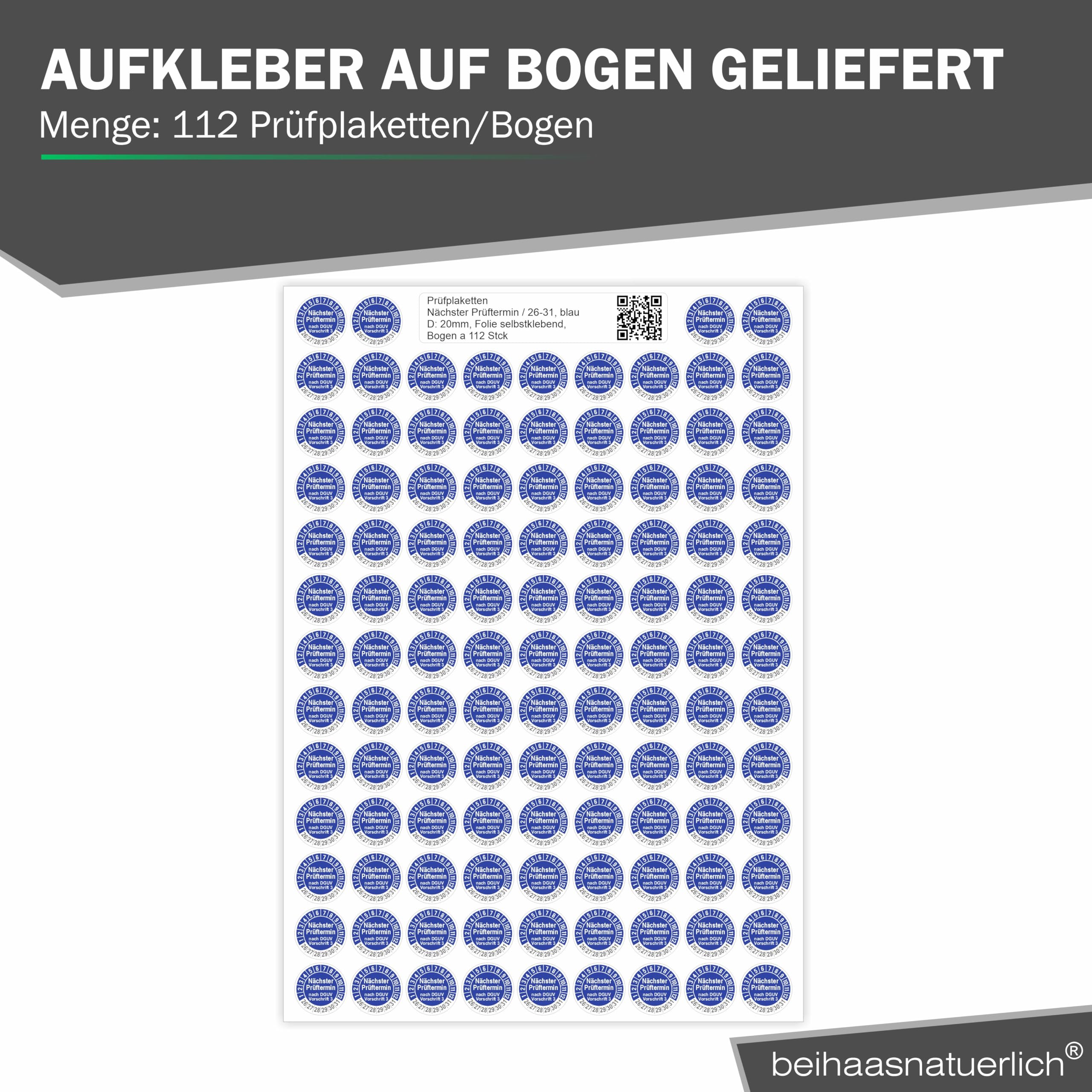 112 Stck Prüfplaketten "Nächster Prüftermin", 20 mm Ø, Prüfetiketten nach DGUV V3, 2026-2031, Prüfaufkleber, E-Check Prüfetikett, Plakette für Elektrogeräte (112, Blau)