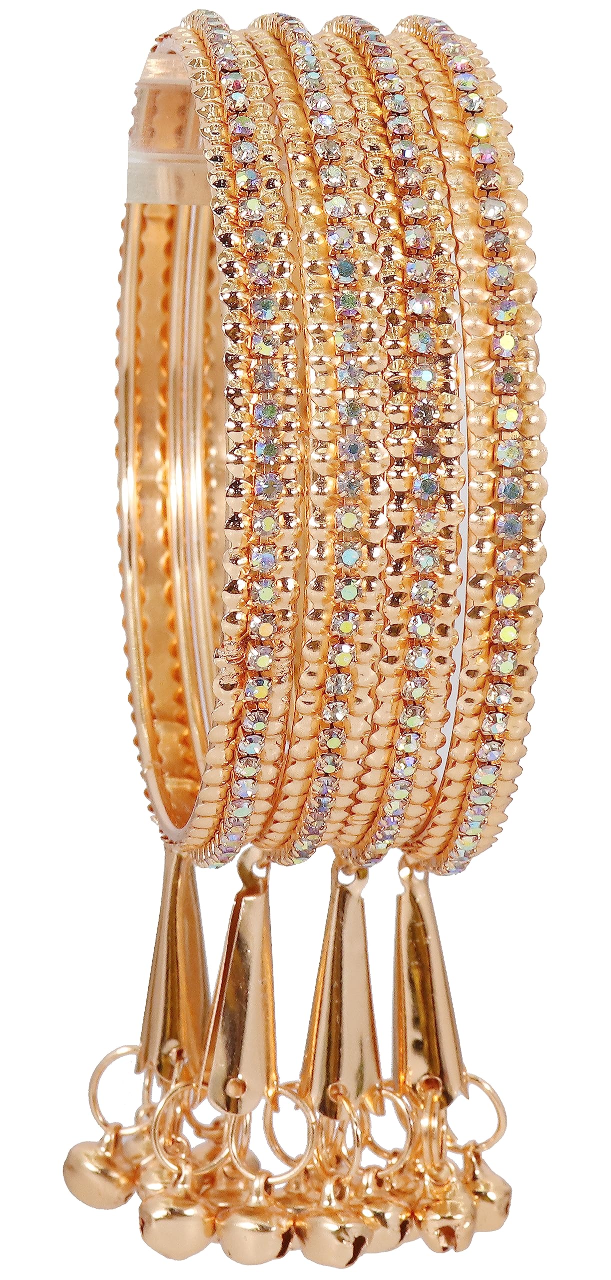 NMII Alloy Metal With Zircon Gemstone and Bells Latkan Linked Traditional Bangles Set For Girls and Women, (RB8_1213-RoseGold-2.8 Inches), Pack Of 4 Bangles Set (B0C7L86849) Amazon Price History, Amazon Price Tracker
