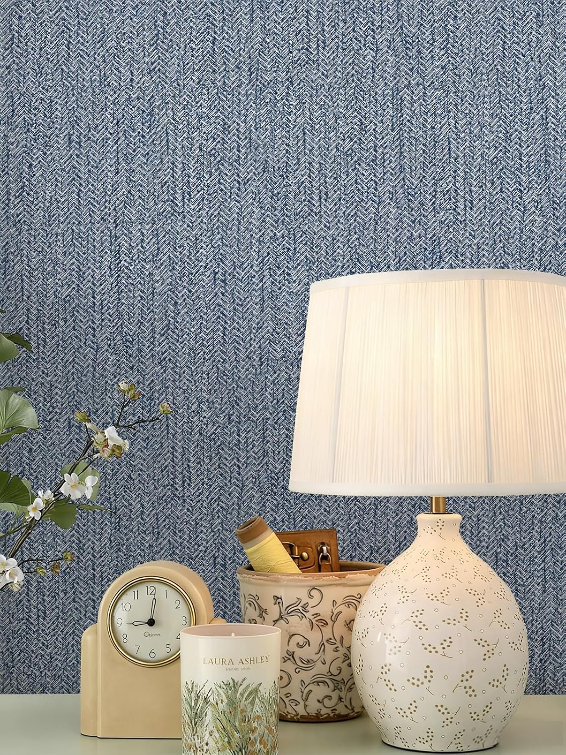 Grasscloth Peel and Stick Wallpaper Blue Contact Paper 15.7inch x 118.1inch Vintage Faux Linen Wallpaper Self Adhesive Fabric Navy Grass Cloth Removable Herringbone Grasscloth Decor Vinyl