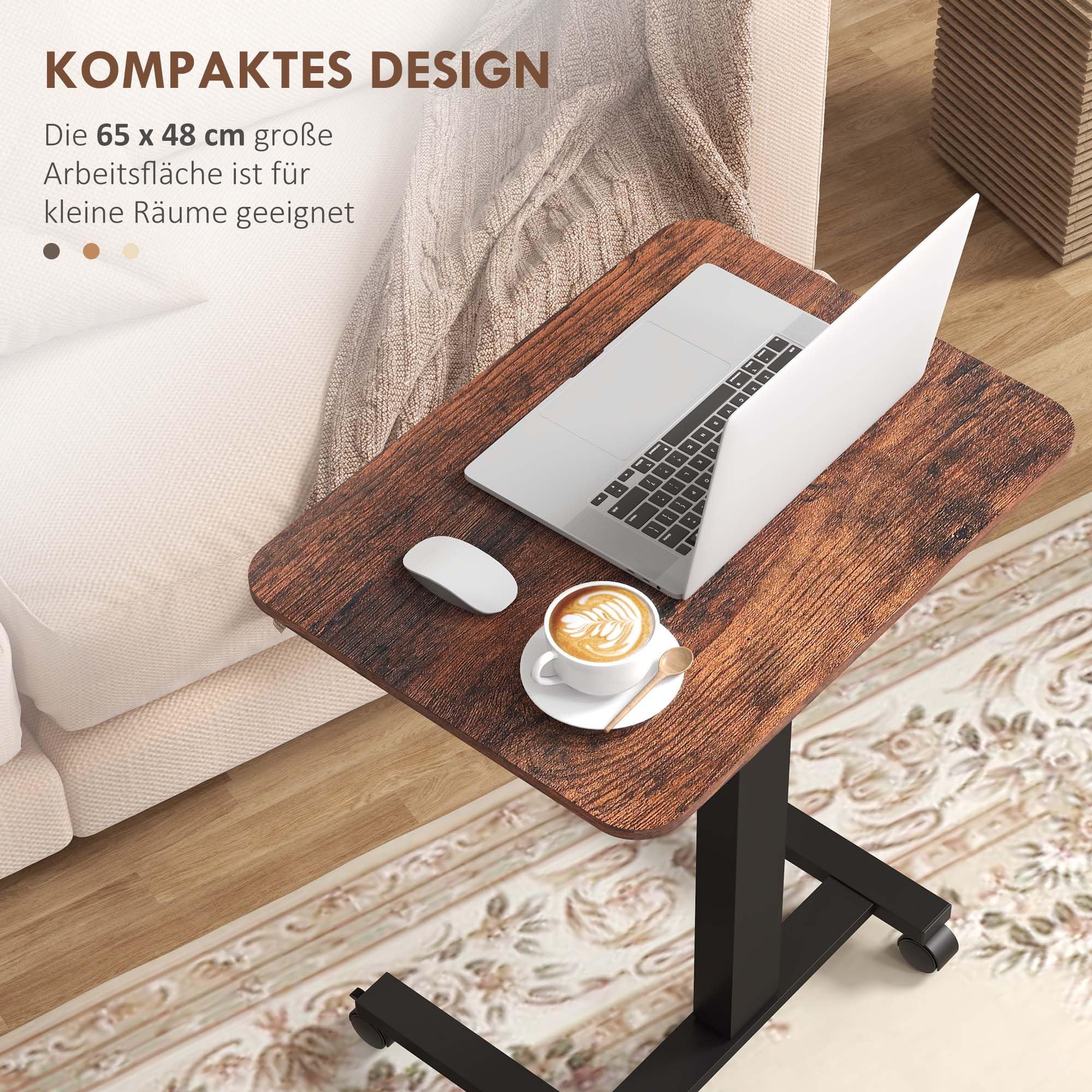 Vinsetto Stehpult Höhenverstellbar Computertisch 65 x 48 cm Mobiler Laptoptisch, Steh-Sitz Schreibtisch mit Handkurbel 68-108 cm Rustikal-Braun