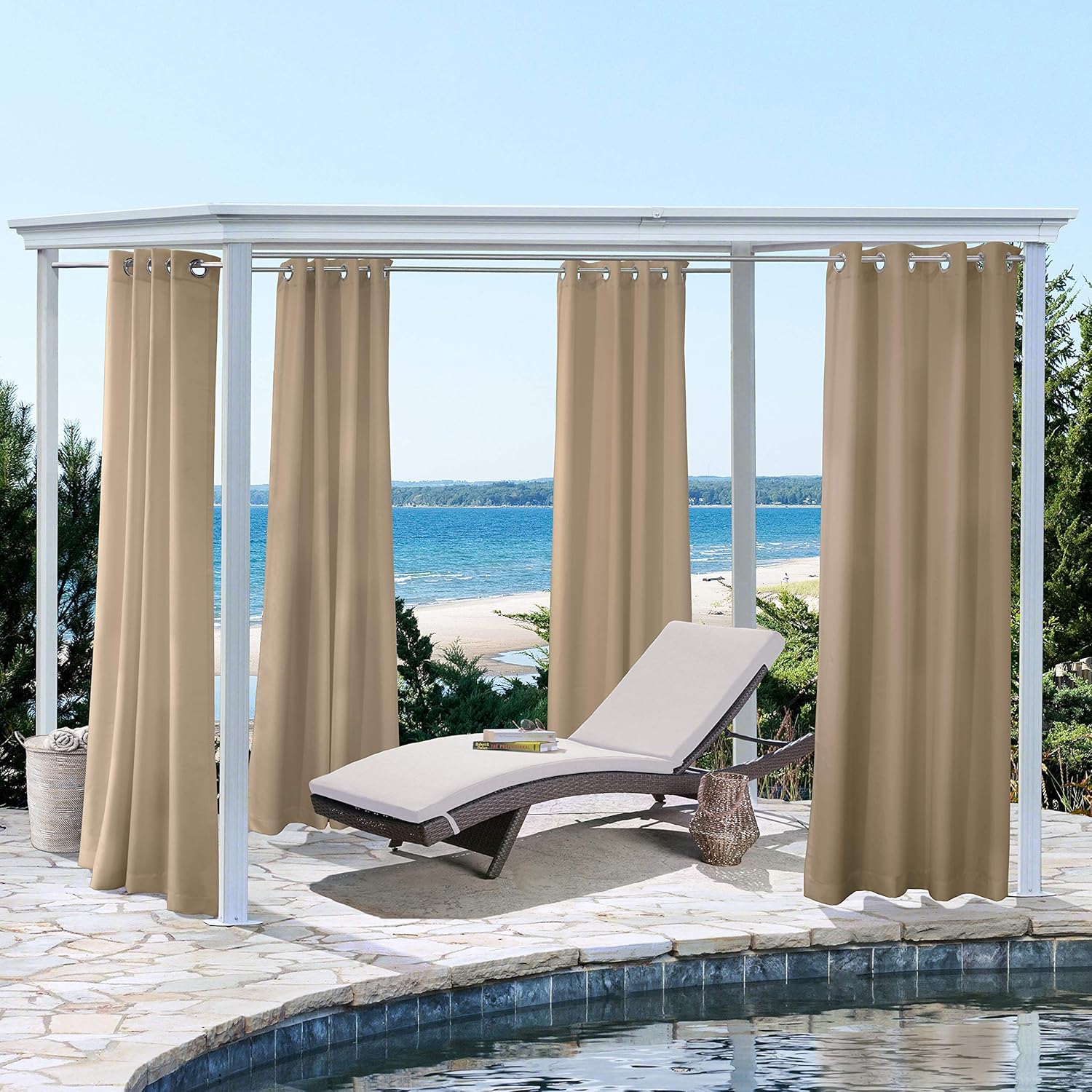 Seascapes Grommet Outdoor Curtain Panel Pair Each 50 x 96 in Khaki