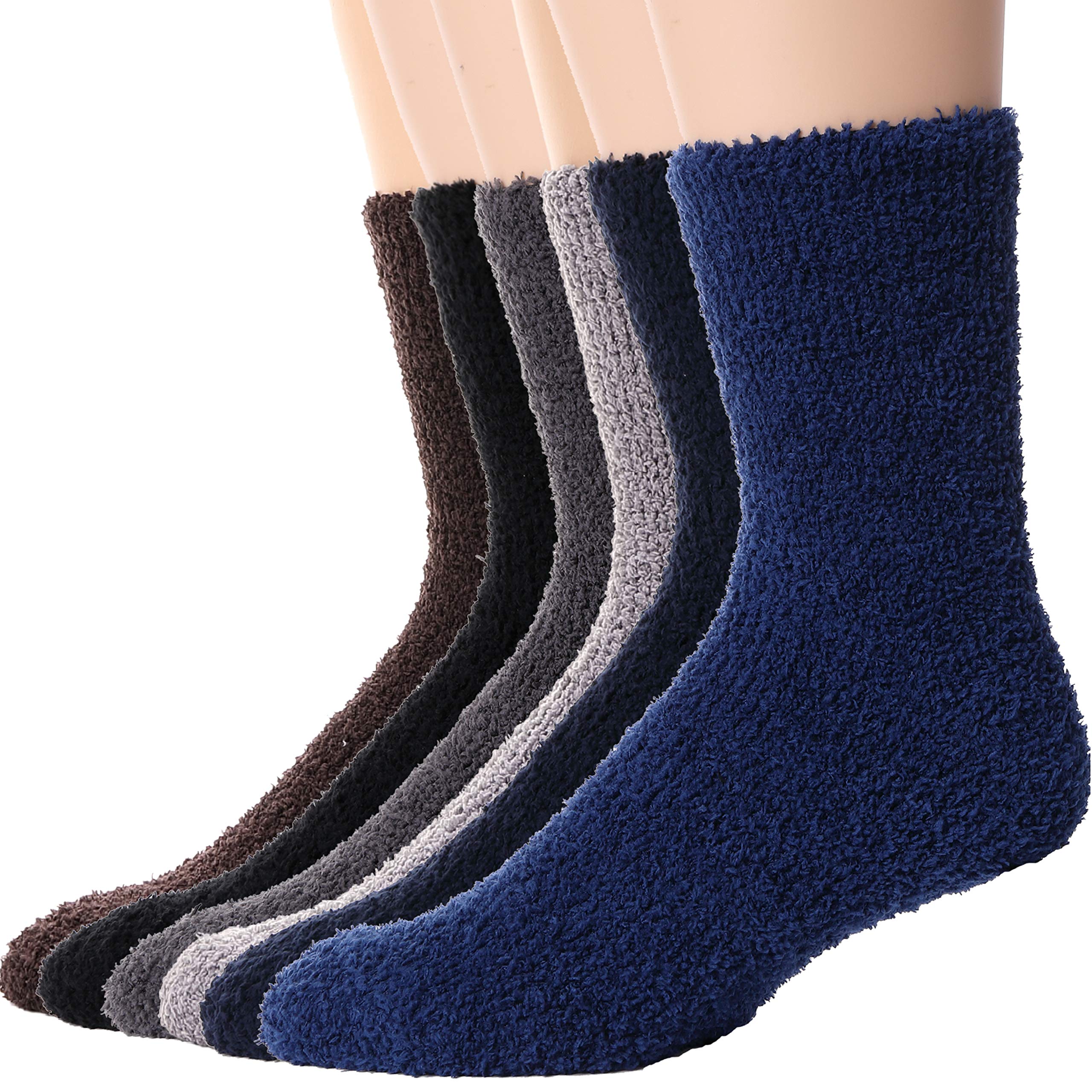 Mens Fuzzy Socks 6 Pairs Slipper Fluffy Warm Winter Fleece Sleep Stocking Stuffer Cabin Cozy Soft Adult Plush Socks