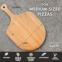 Vista 4 de Zulay (mediana de 12 pulgadas) auténtica madera de bambú para pizza, paleta de pizza de bambú natural con bordes fáciles de deslizar y mango
