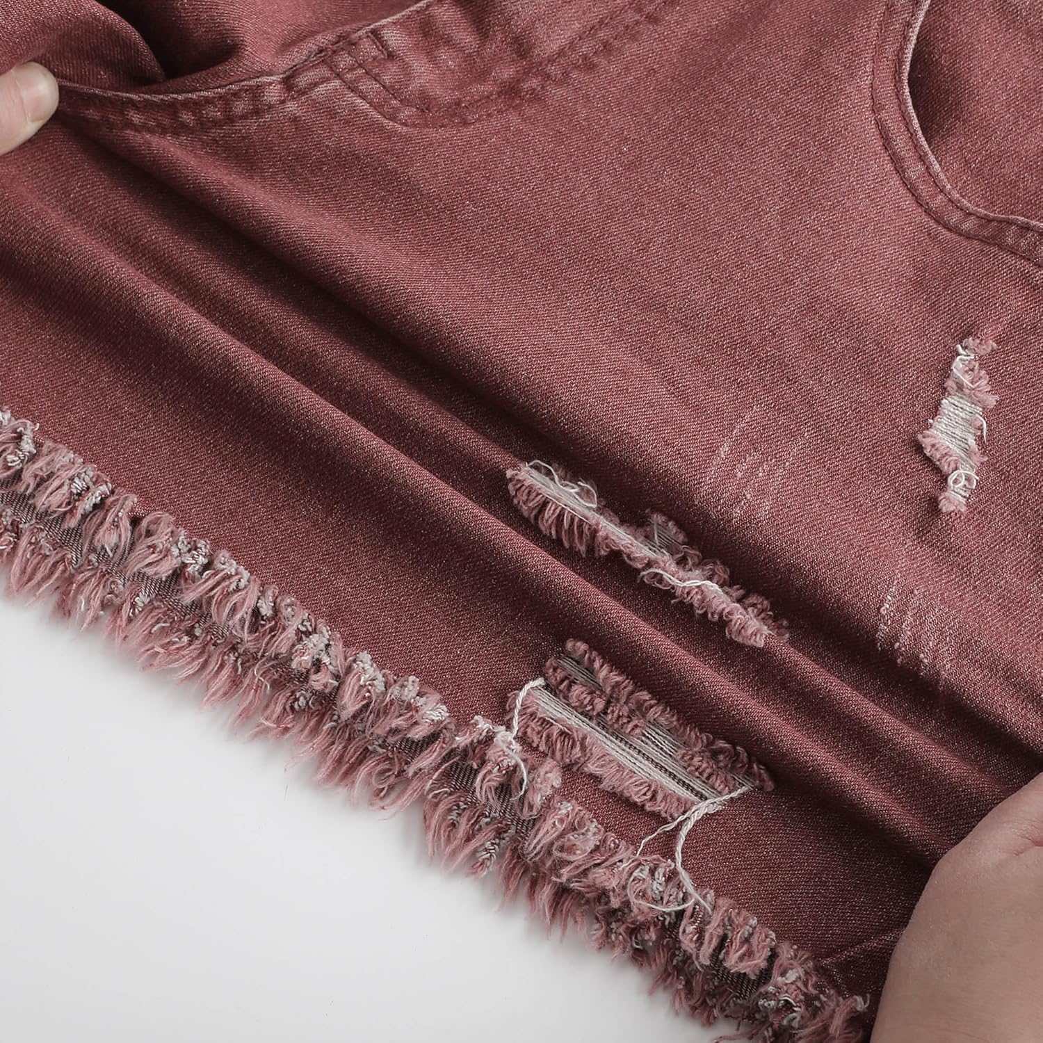 THUNDER STAR Women Mid Rise Ripped Stretchy Jeans Shorts Frayed Raw Hem Casual Denim Shorts - Image 2