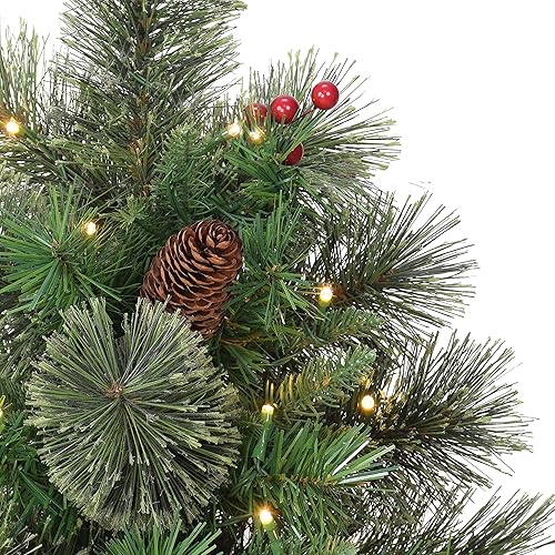 Vista 15 de Puleo International Árbol de Navidad artificial preiluminado de 2 pies con 35 luces en maceta de metal, color verde