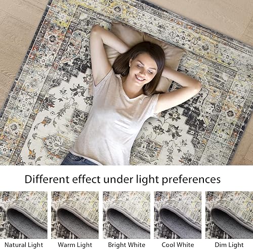 Miniatura 6 de Alfombra de área de 9 x 12 pies, lavable a máquina, tradicional envejecida, resistente a las manchas, antideslizante, alfombra para cubrir el suelo