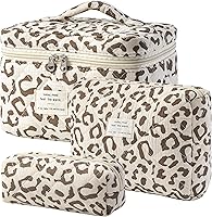 Vista 14 de HBselect Bolsa de Maquillaje Acolchada, 3 Piezas de Gran Bolsa de Maquillaje de Viaje de Algodón, Linda Bolsa de Maquillaje Floral Coquette, Bolsa