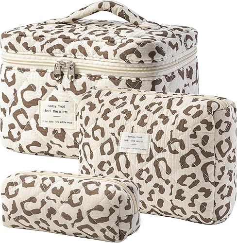 Miniatura 14 de HBselect Bolsa de Maquillaje Acolchada, 3 Piezas de Gran Bolsa de Maquillaje de Viaje de Algodón, Linda Bolsa de Maquillaje Floral Coquette, Bolsa