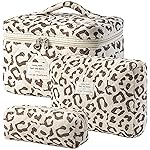HBselect Quilted Makeup Bag, 3PCS Cotton Large Travel Makeup Bag, Cute Floral Coquette Make up Bag Cosmetic Bag Toiletry Bag for Women Girls