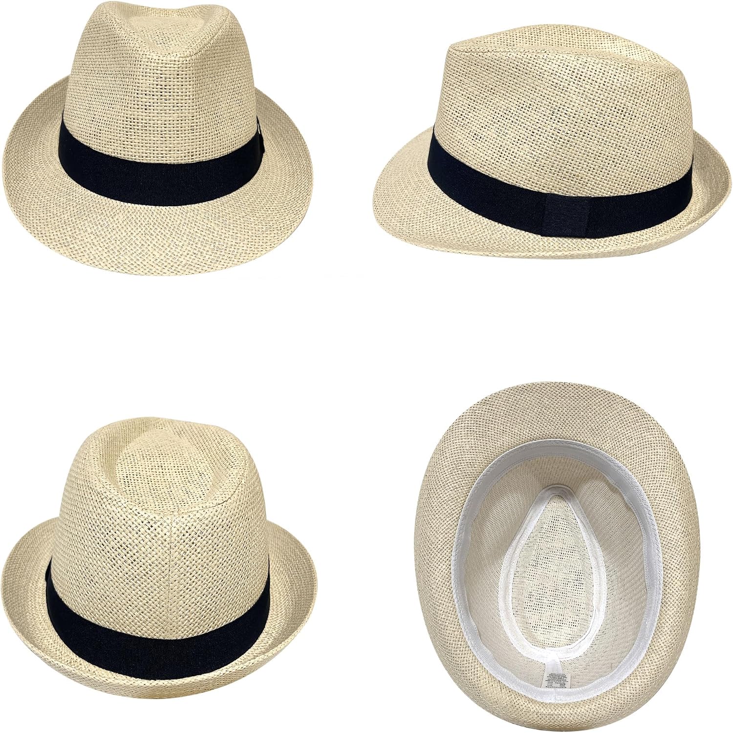 Straw Trilby Fedora Hat for Men Women 1920s Vintage Style Short Brim Panama Cap Lightweight Breathable Summer Sun Hat