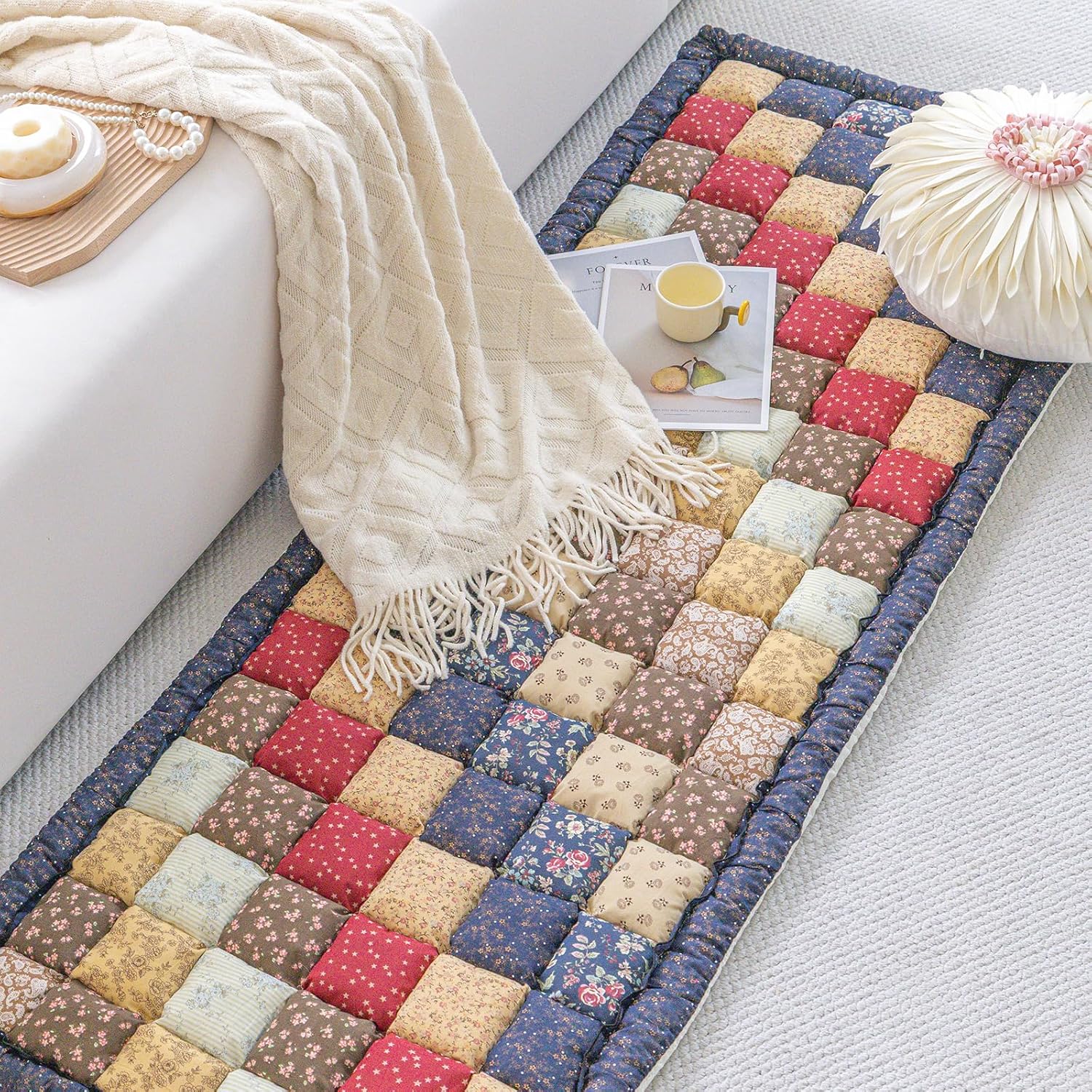 Patchwork Dog Couch Cover Protector, Quilted Pet Couch Cover for Dogs, Non Slip Sofa Seat Pad, Washable Pet Furniture Cover for Couch, Window Seat & Floor (Classic Patchwork, 27 x 59 inch)